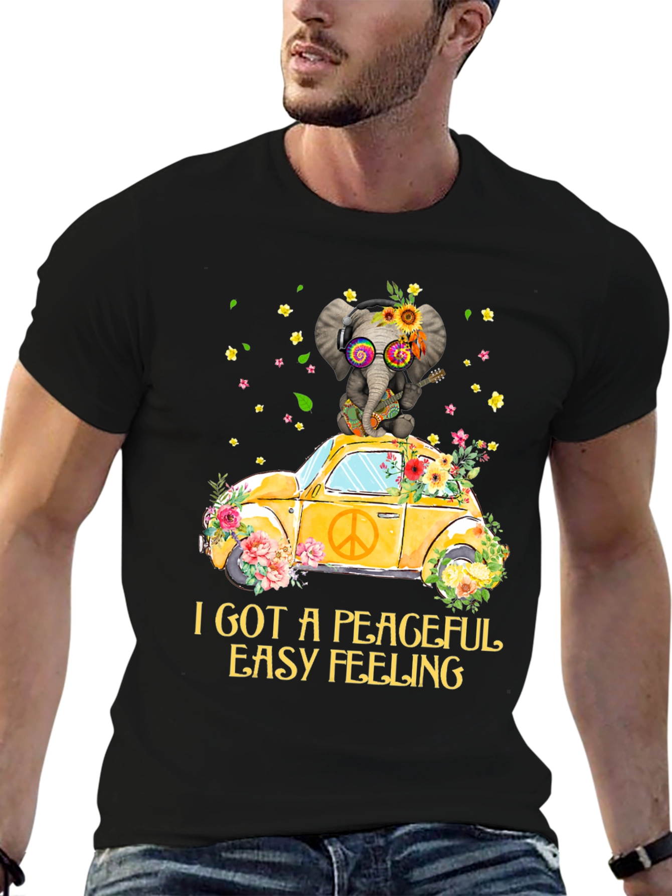 Peaceful Elephant Tee - Hippie VW Bug Shirt