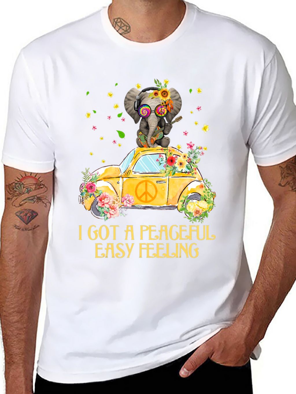 Peaceful Elephant Tee - Hippie VW Bug Shirt