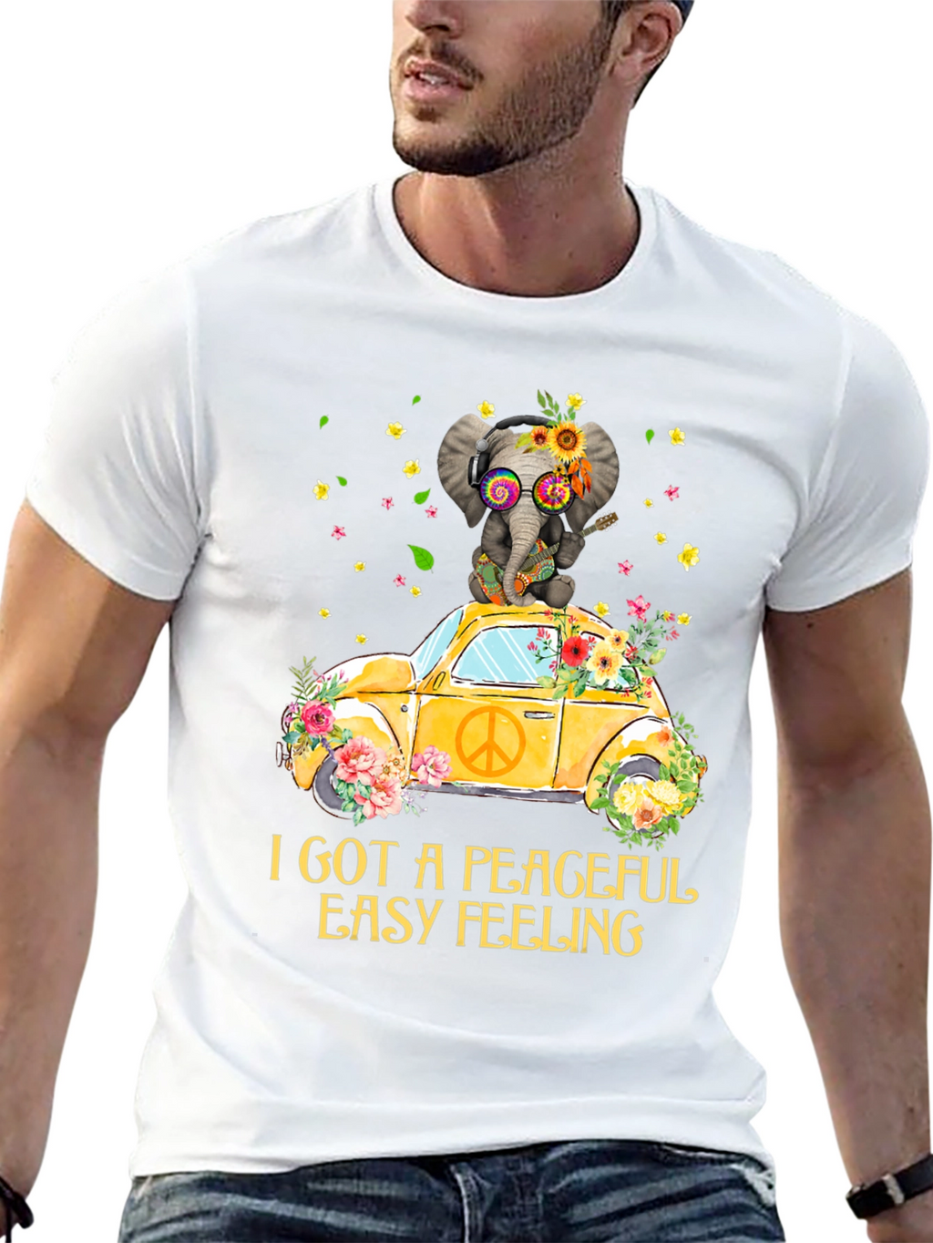 Peaceful Elephant Tee - Hippie VW Bug Shirt
