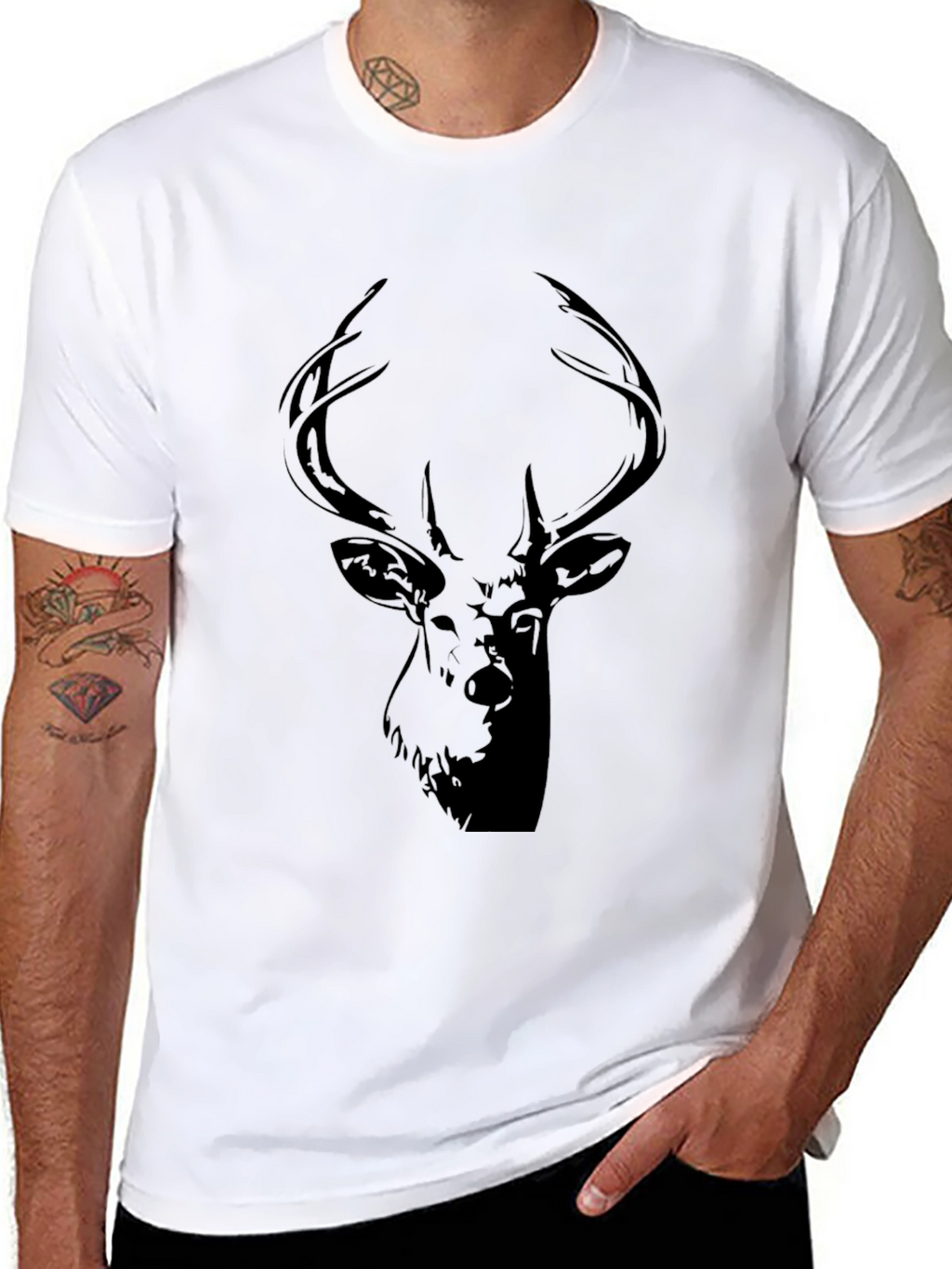 Mens Black Deer Graphic Tee - Casual Style