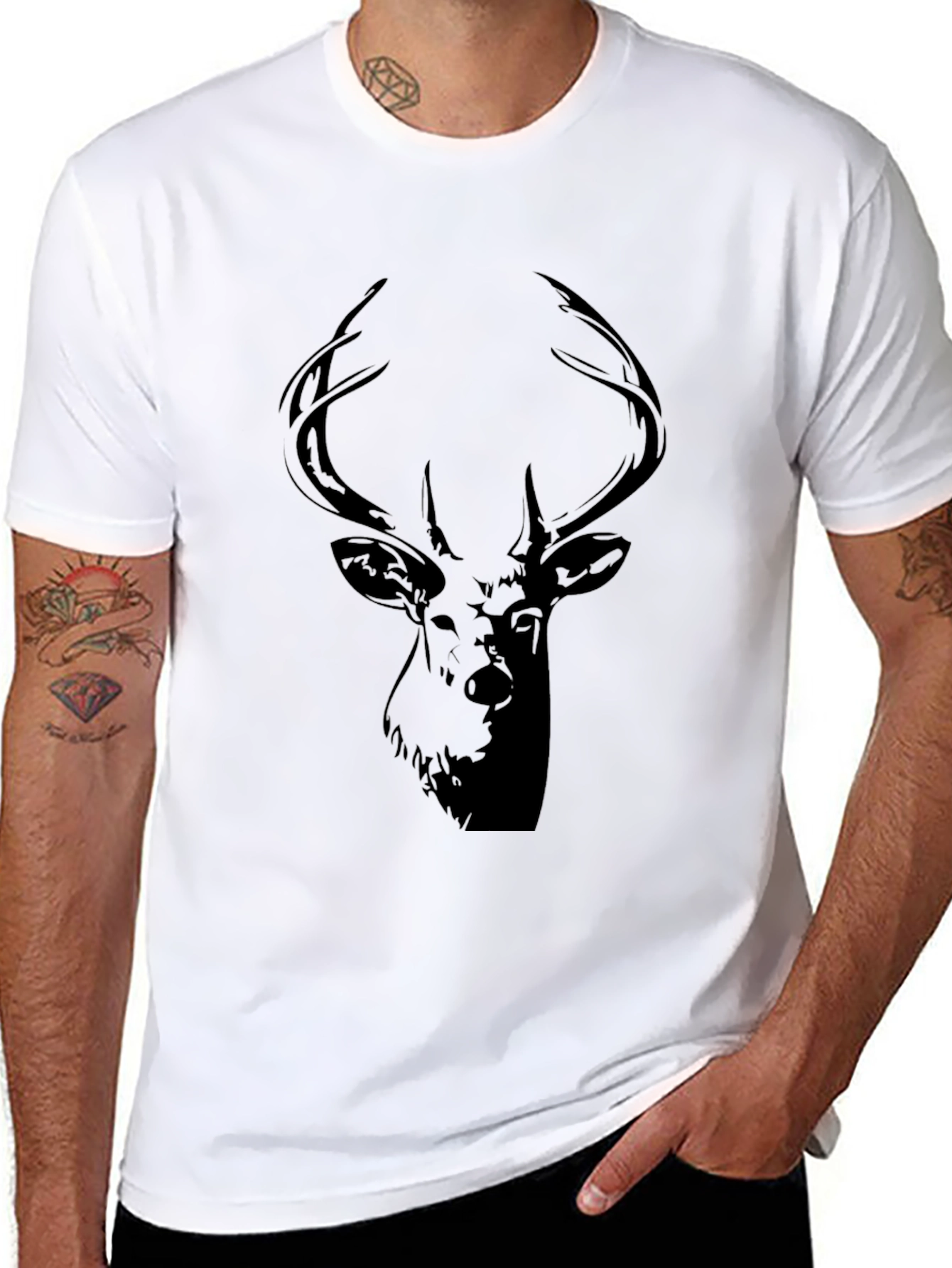 Mens Black Deer Graphic Tee - Casual Style