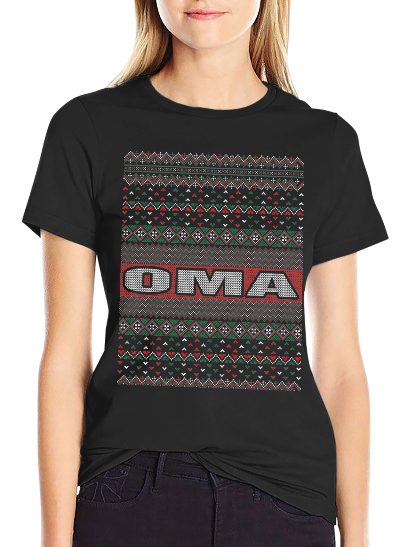 Oma Ugly Christmas Sweater T-Shirt - Festive Holiday Tee
