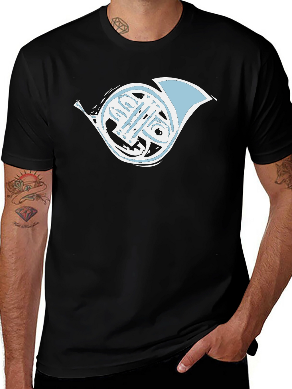 French Horn Graphic Tee - Musicians Black T-Shirt