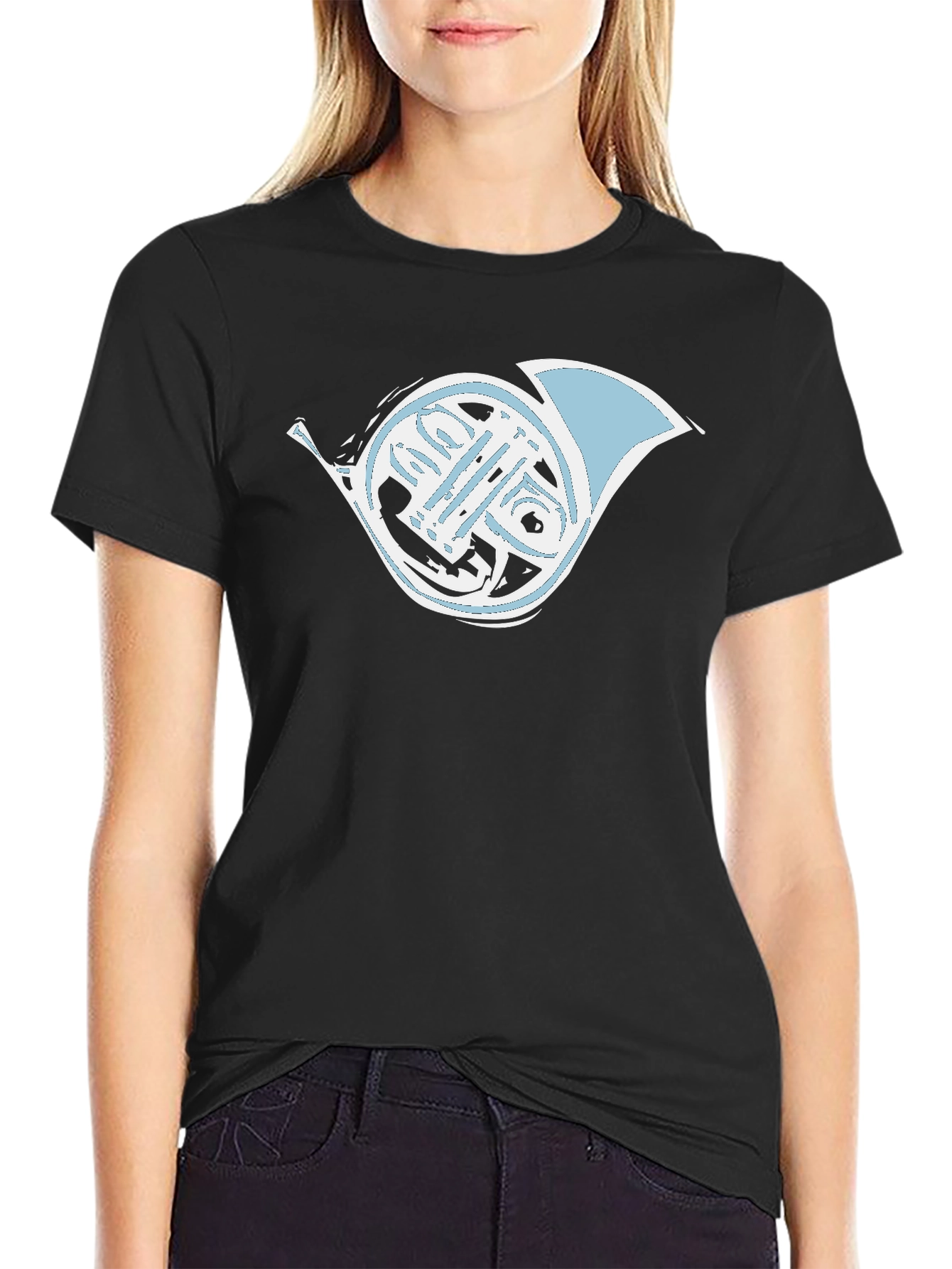 French Horn Graphic Tee - Musicians Black T-Shirt