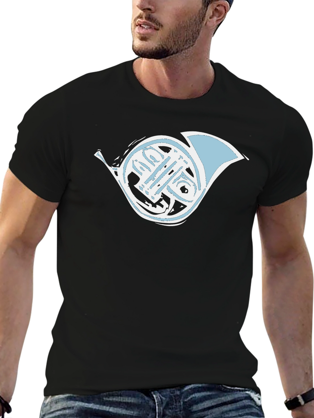 French Horn Graphic Tee - Musicians Black T-Shirt