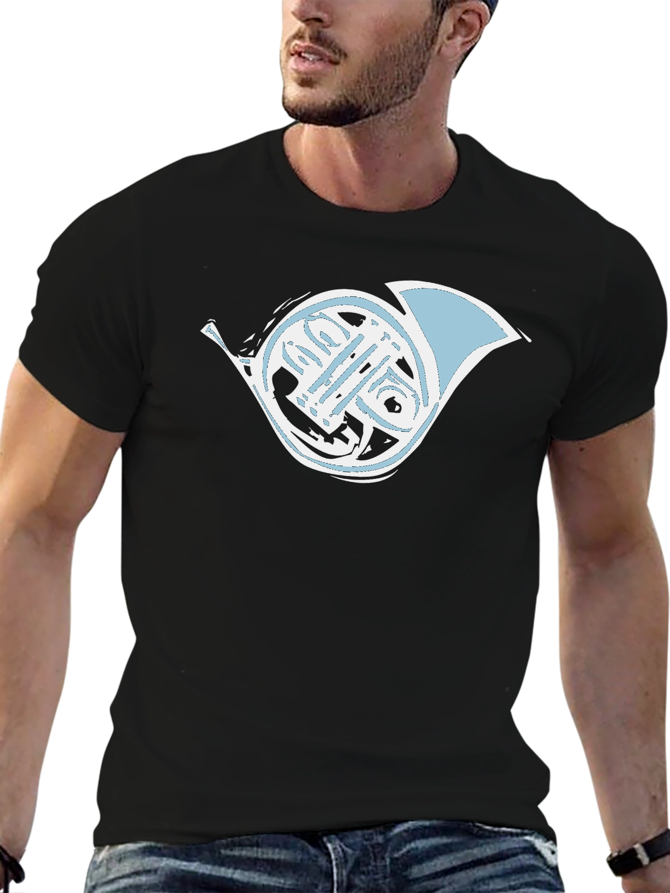 French Horn Graphic Tee - Musicians Black T-Shirt