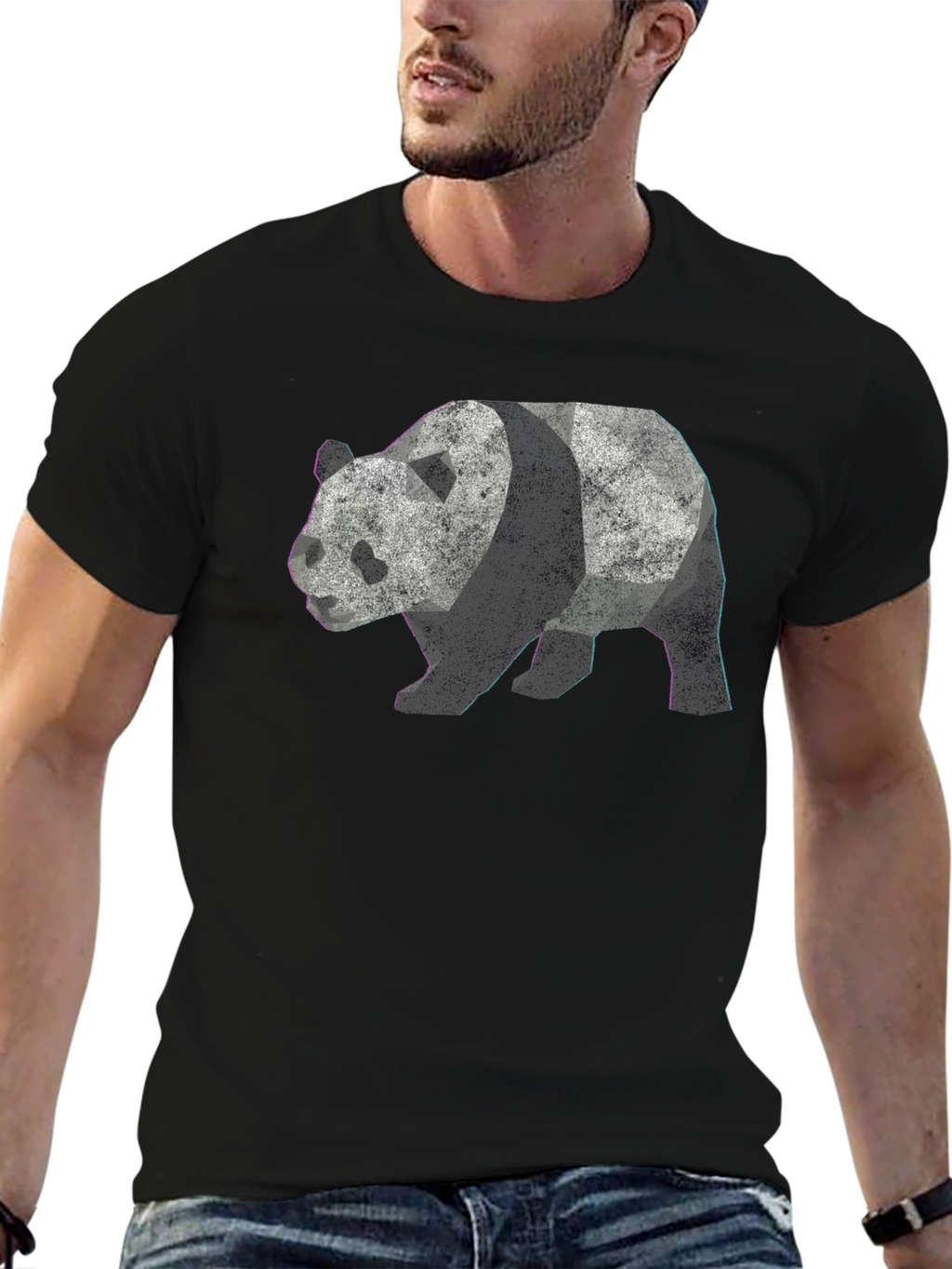 Geometric Panda Graphic Tee - Mens Black T-Shirt