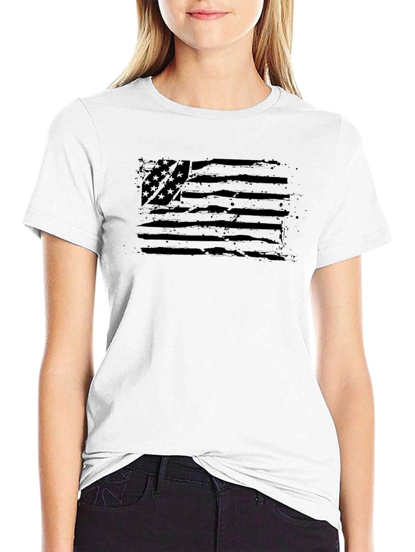 Distressed American Flag Graphic Black T-Shirt