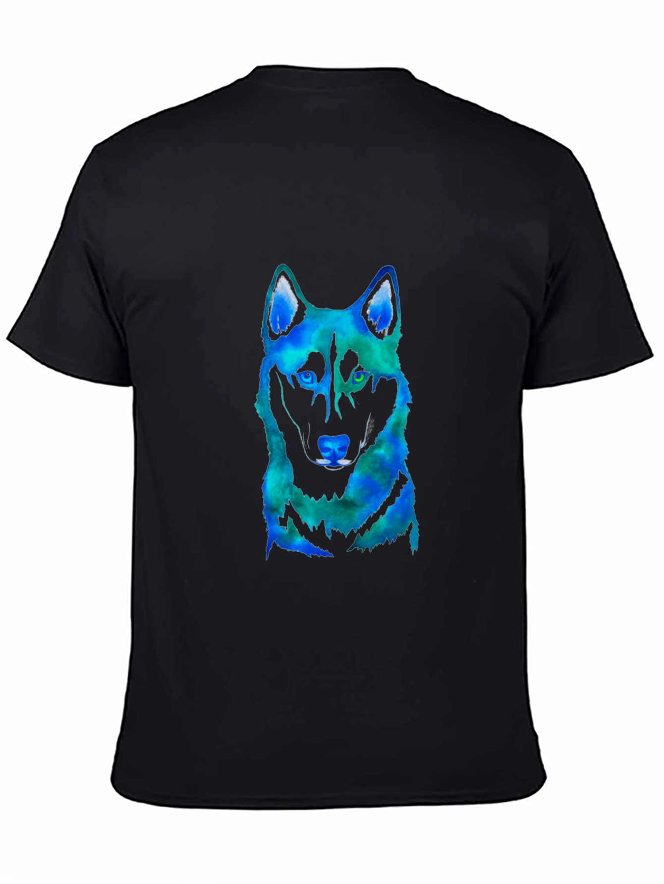 Mens Black T-Shirt with Colorful Wolf Graphic