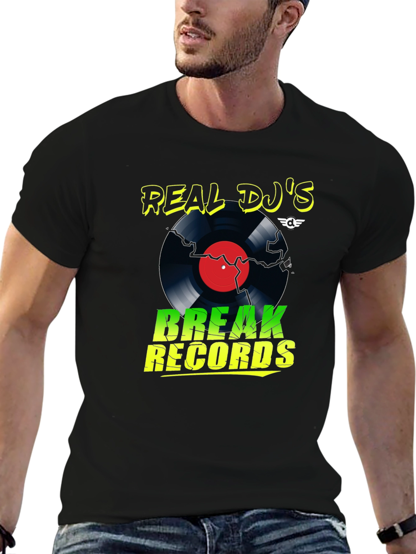 Real DJs Break Records Black T-Shirt