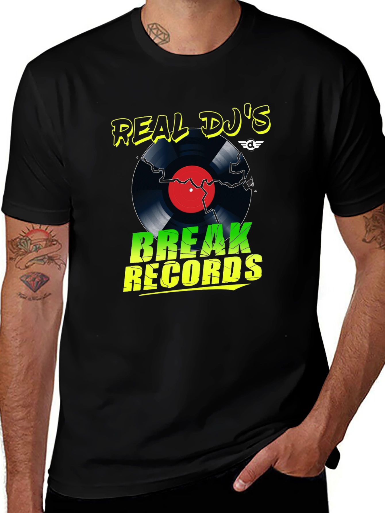 Real DJs Break Records Black T-Shirt