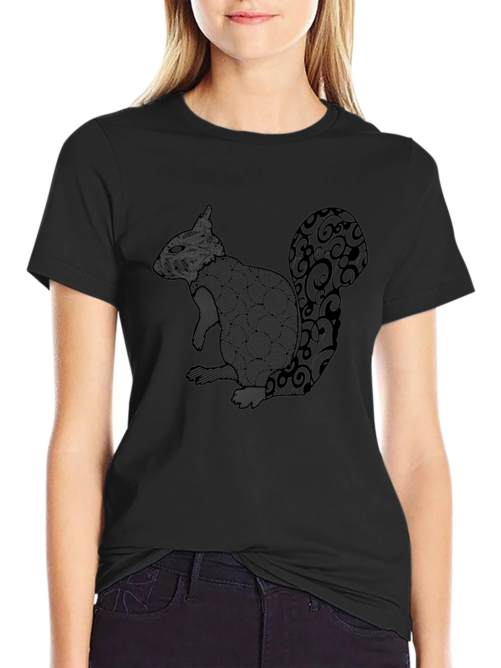 Squirrel Graphic T-Shirt - Black Crew Neck Tee
