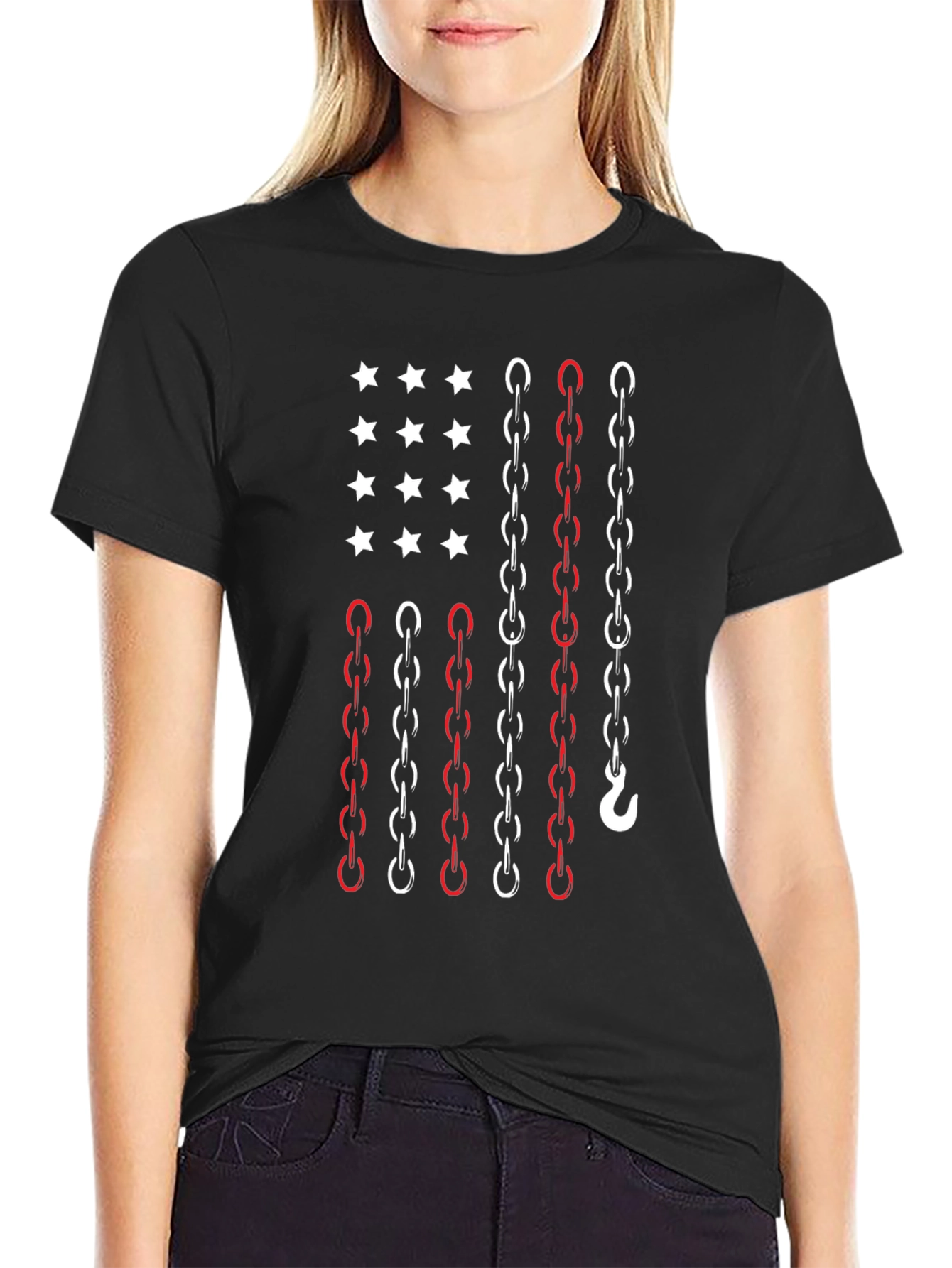Chain Flag Graphic Tee - Patriotic Style