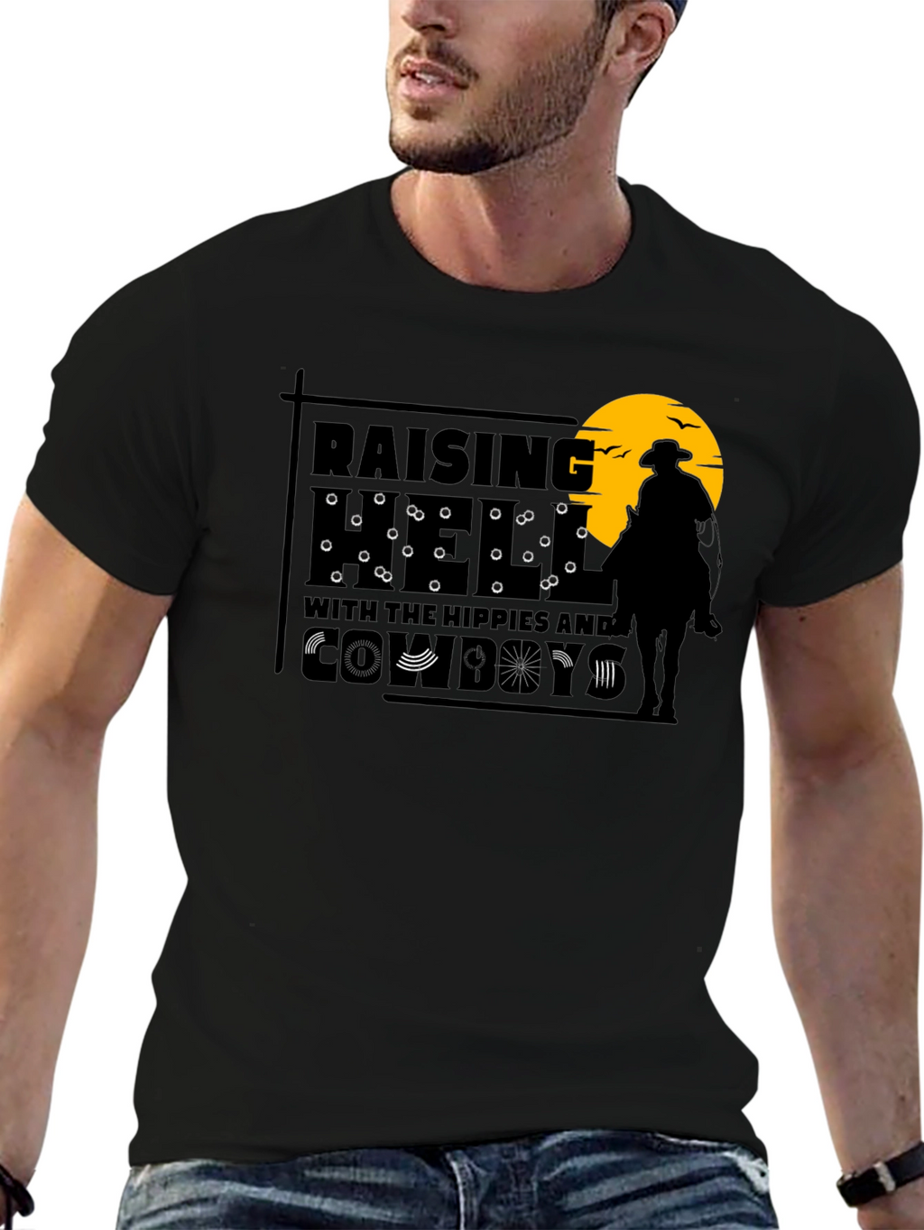 Raising Hell Hippies Cowboys Graphic Tee