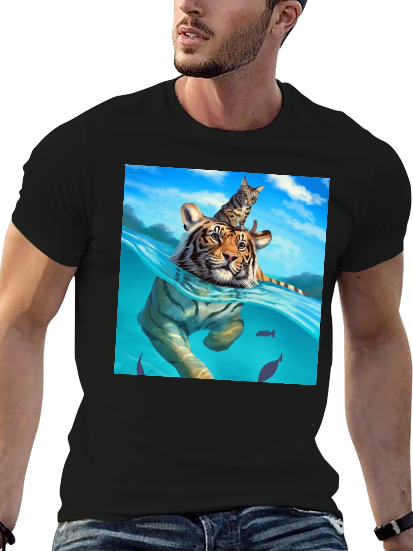 Tiger & Cat T-Shirt - Unique Graphic Tee