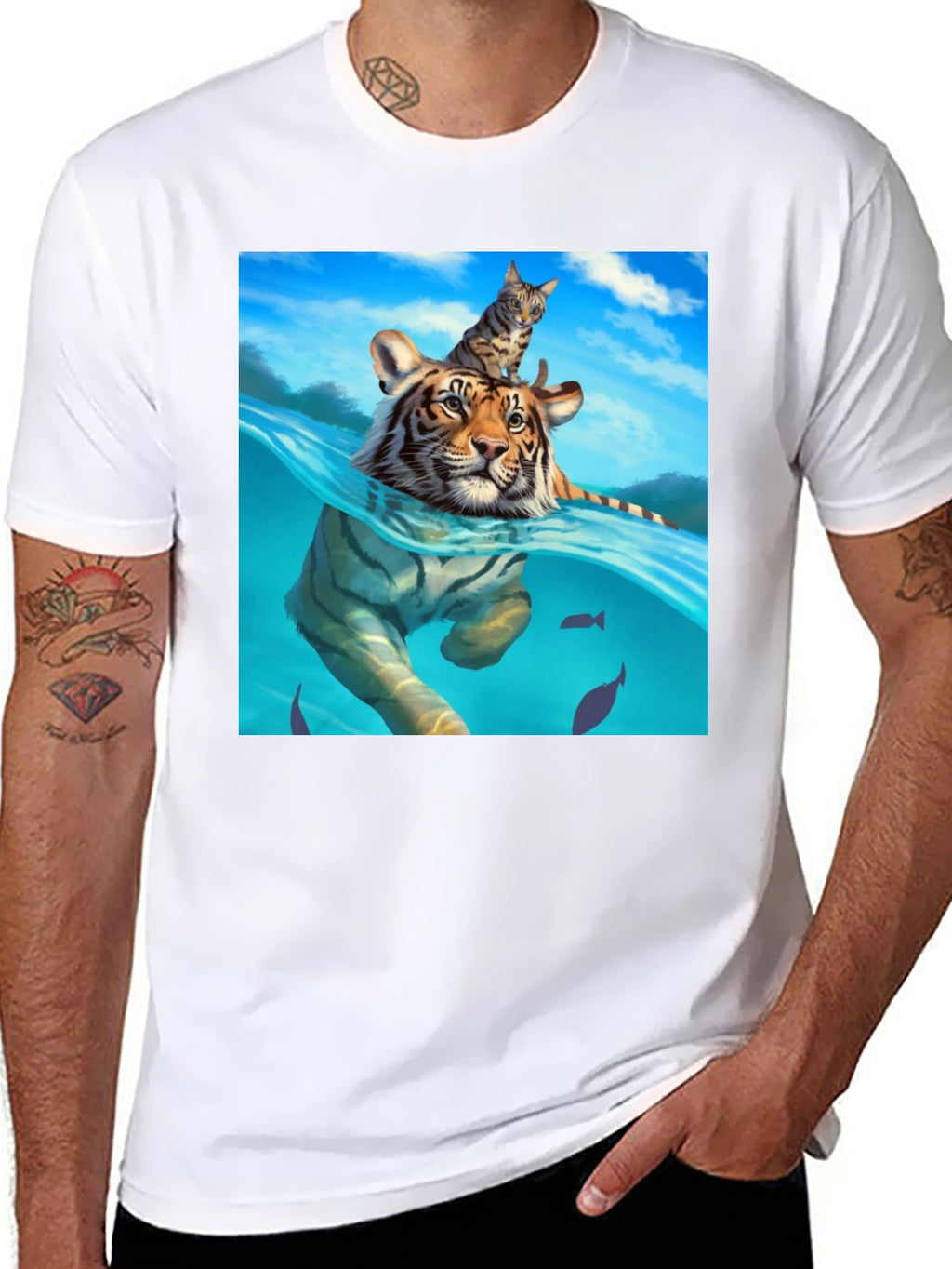 Tiger & Cat T-Shirt - Unique Graphic Tee