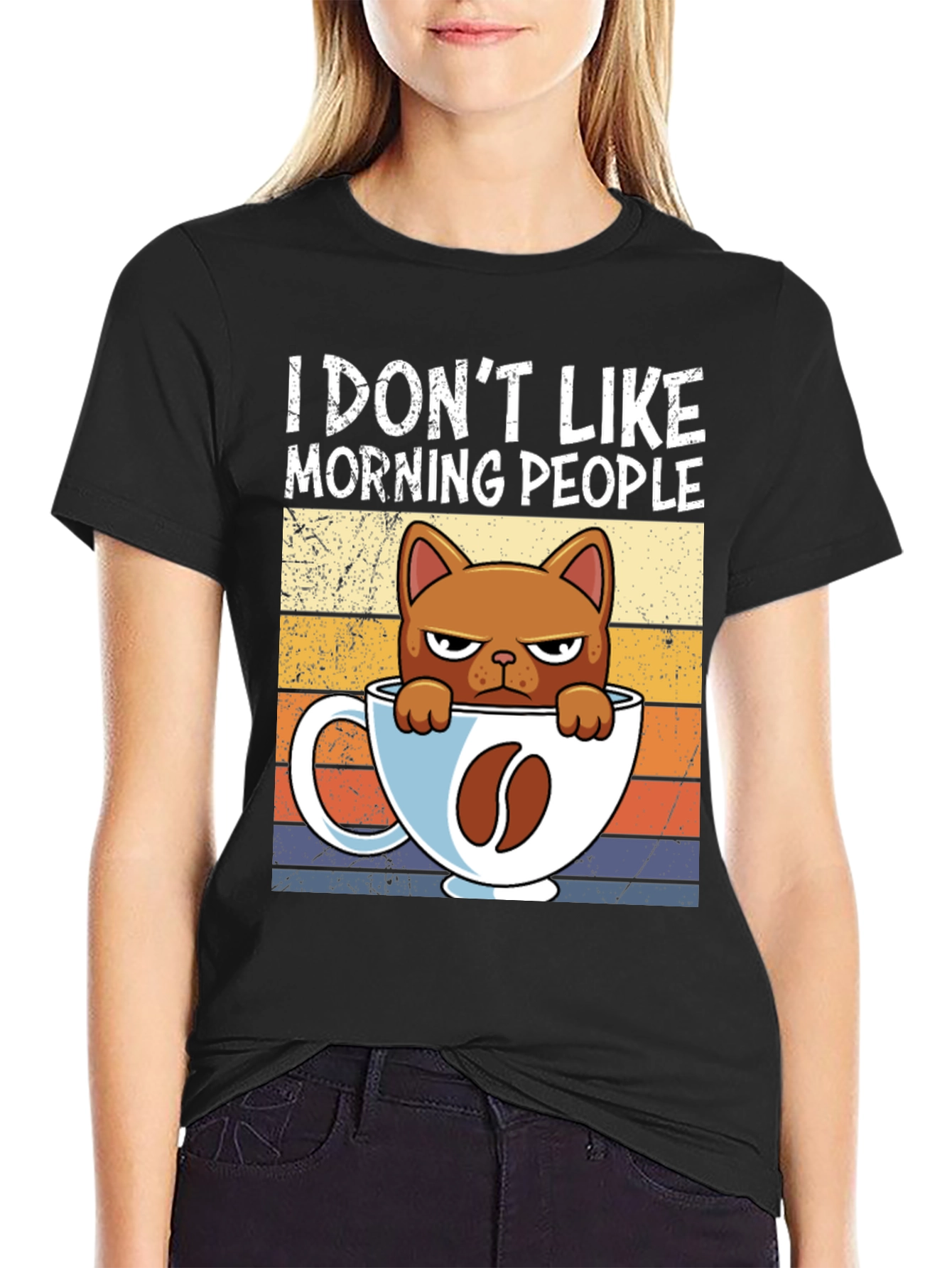 I Dont Like Morning People Cat Coffee T-Shirt