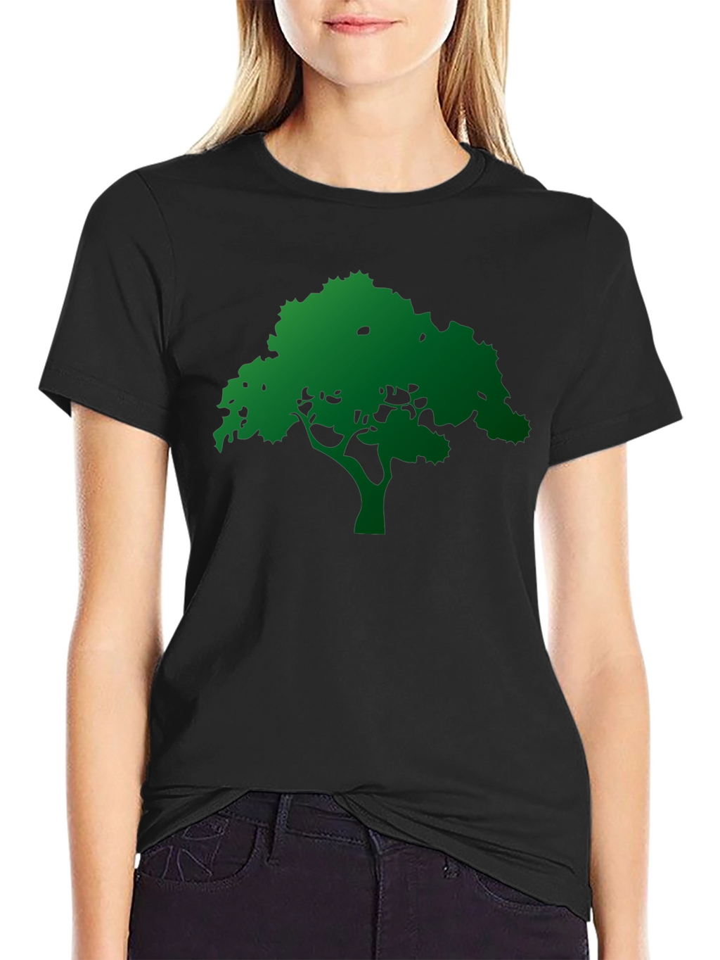 Green Tree Graphic Black T-Shirt