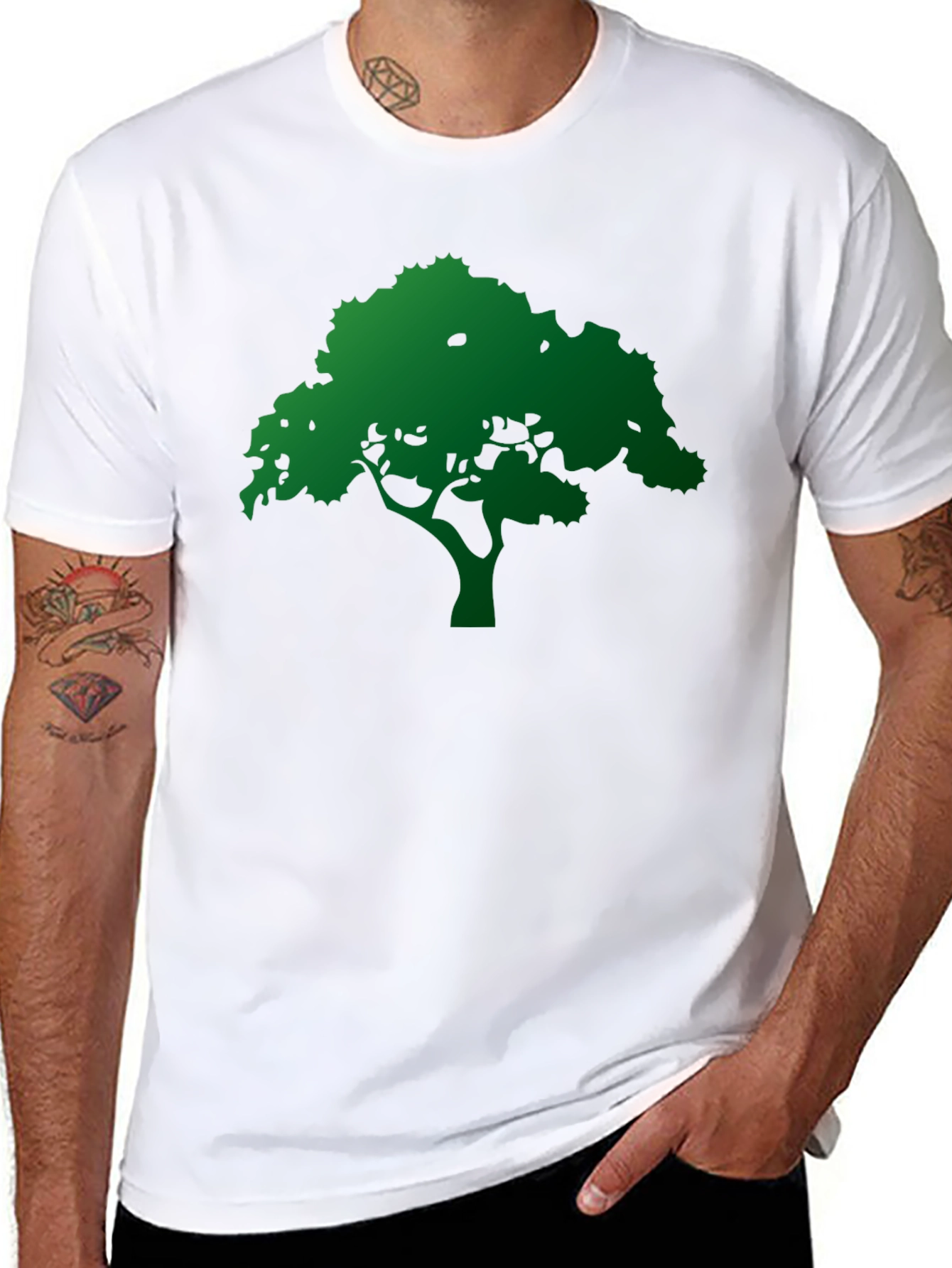 Green Tree Graphic Black T-Shirt