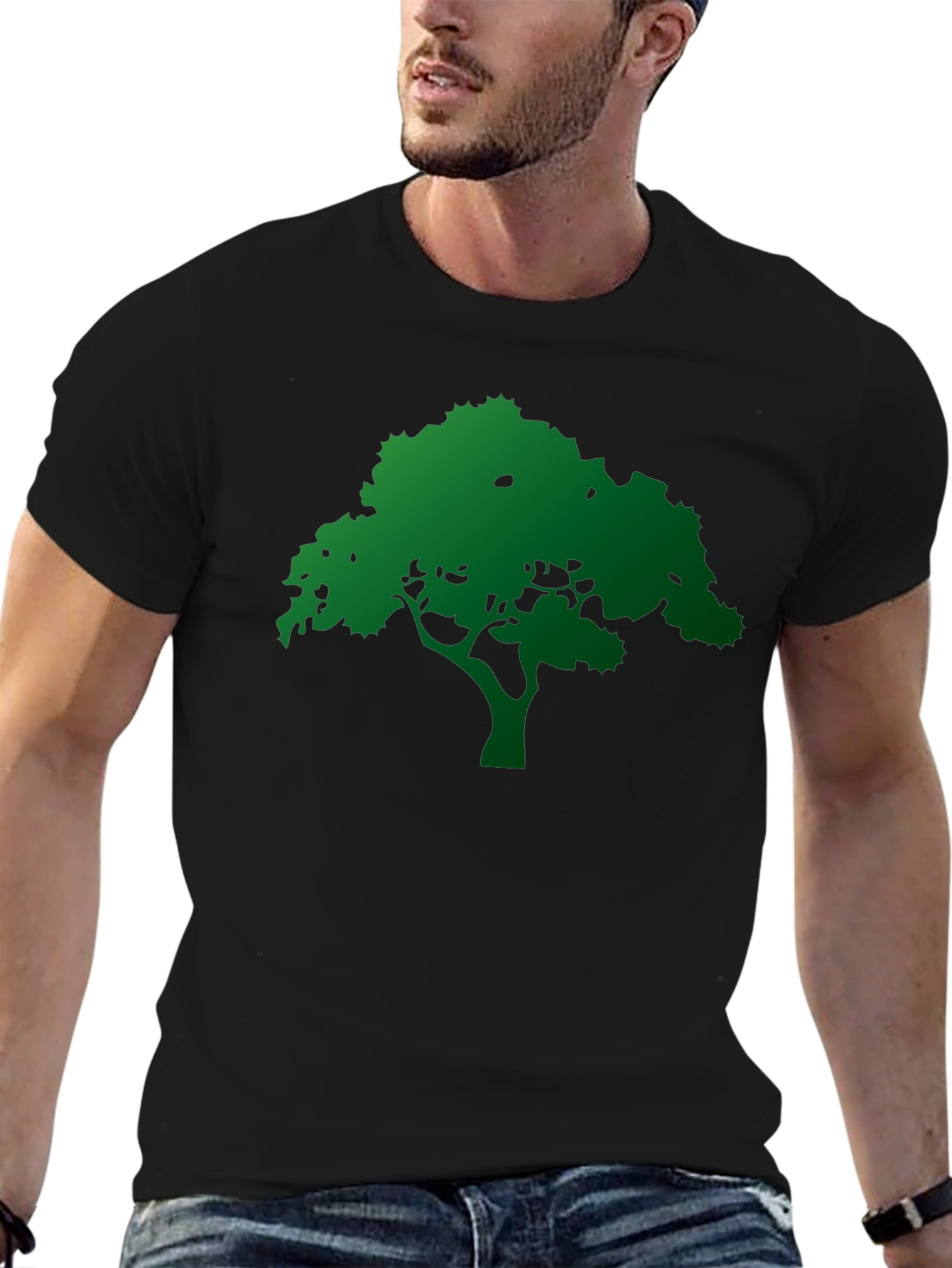 Green Tree Graphic Black T-Shirt