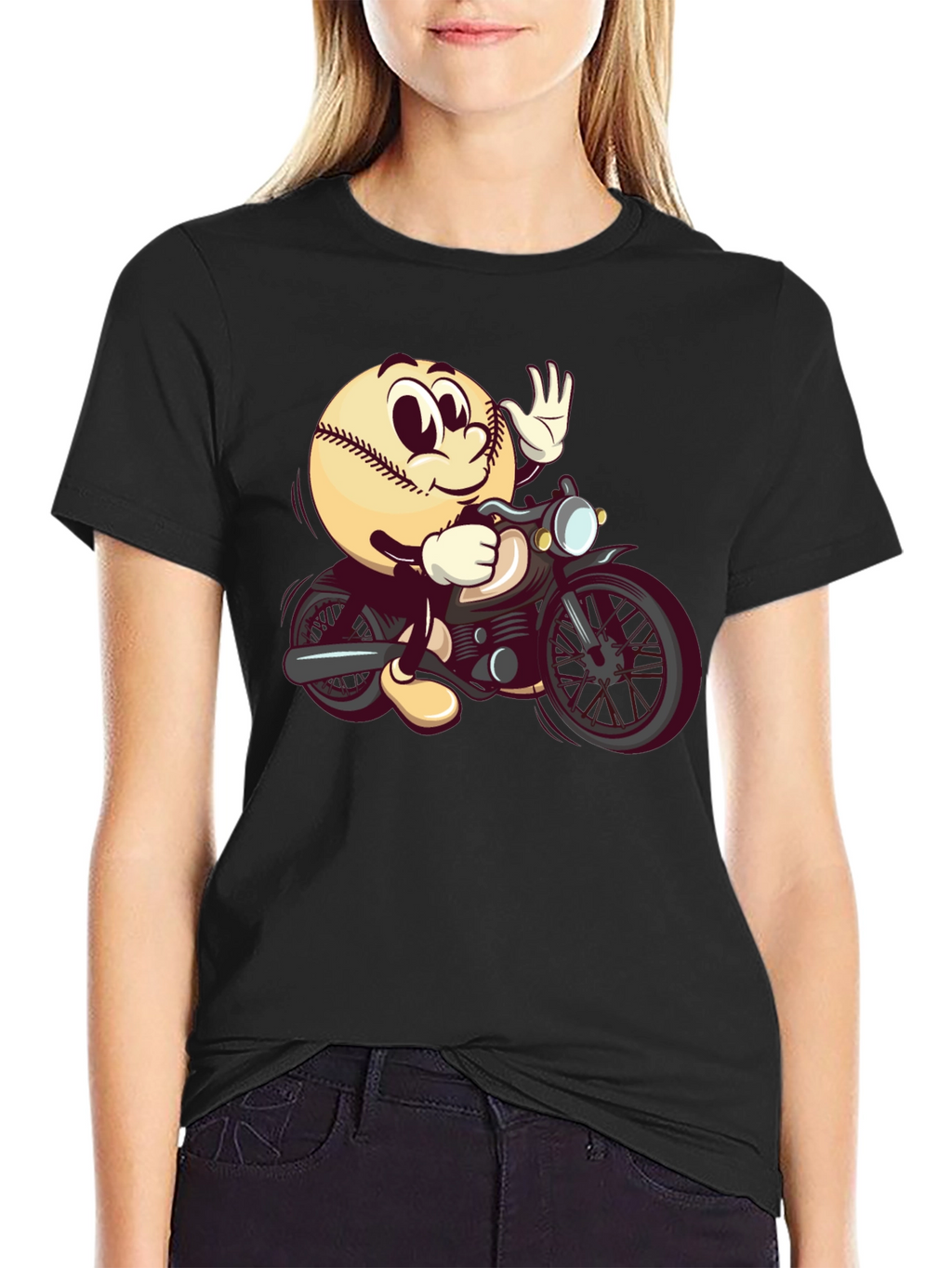 Baseball Rider Graphic Tee - Novelty Cartoon T-Shirt