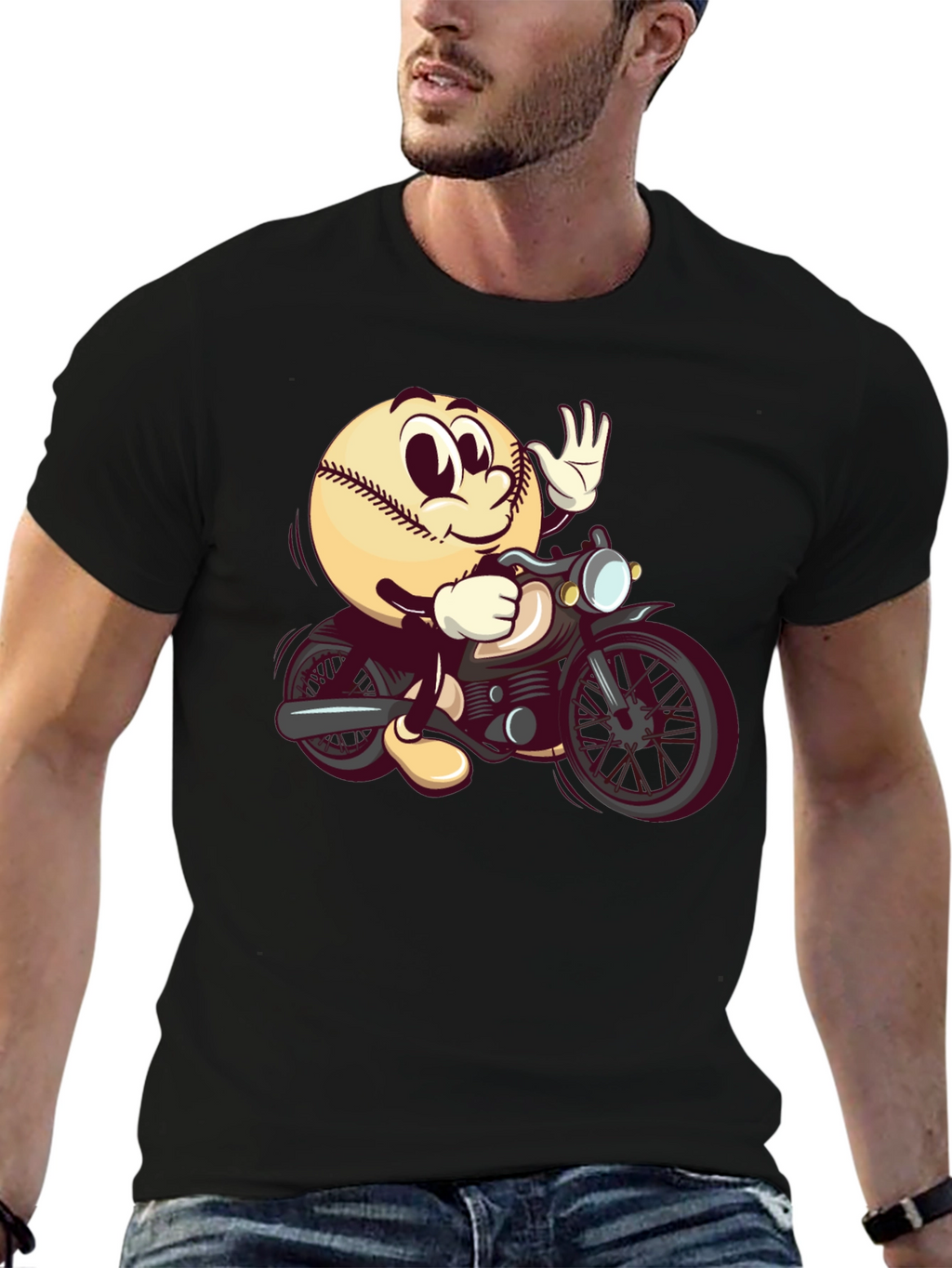 Baseball Rider Graphic Tee - Novelty Cartoon T-Shirt