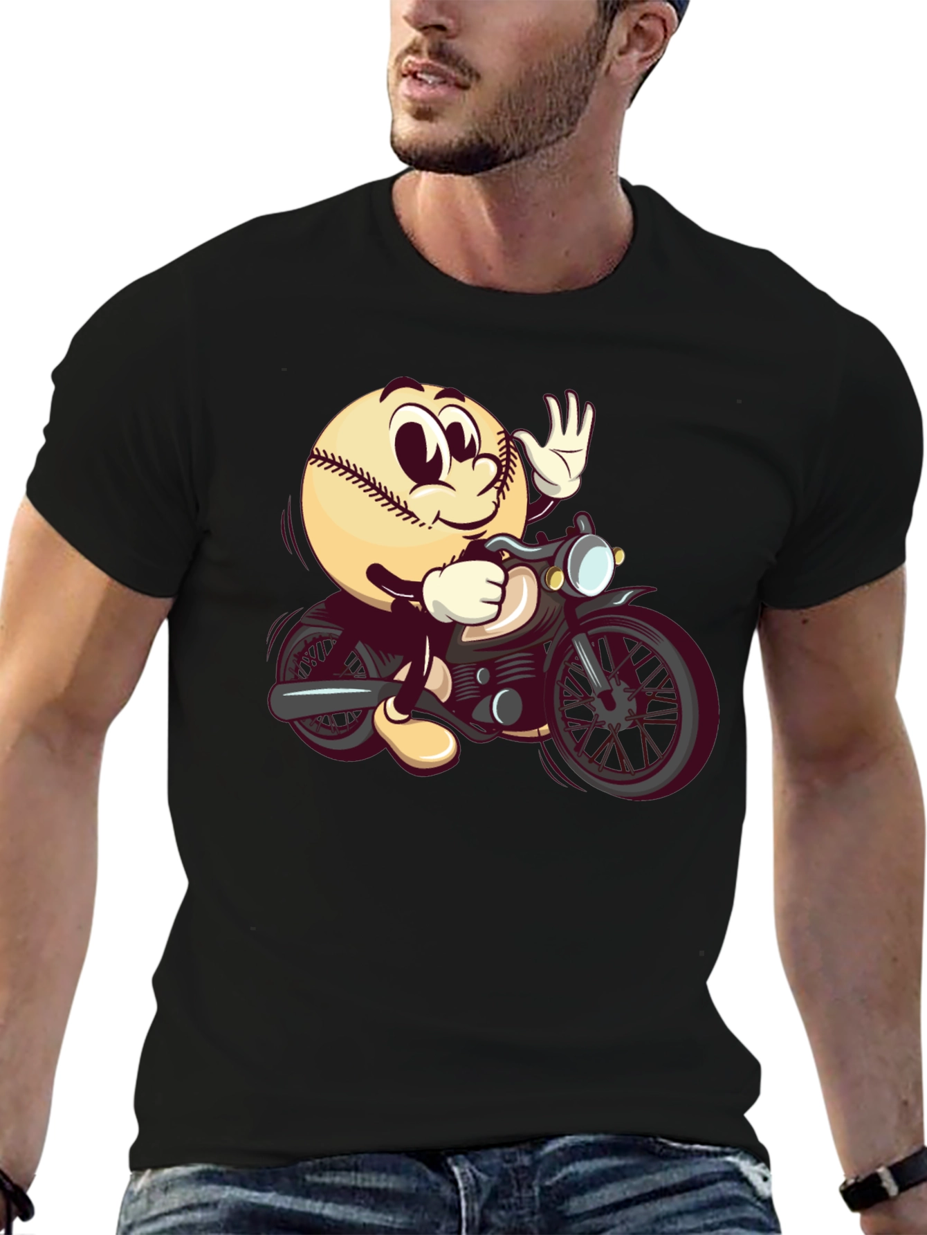 Baseball Rider Graphic Tee - Novelty Cartoon T-Shirt