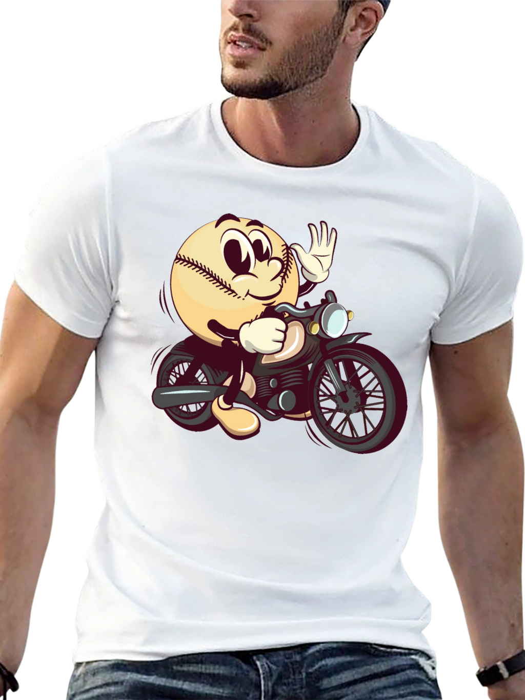 Baseball Rider Graphic Tee - Novelty Cartoon T-Shirt