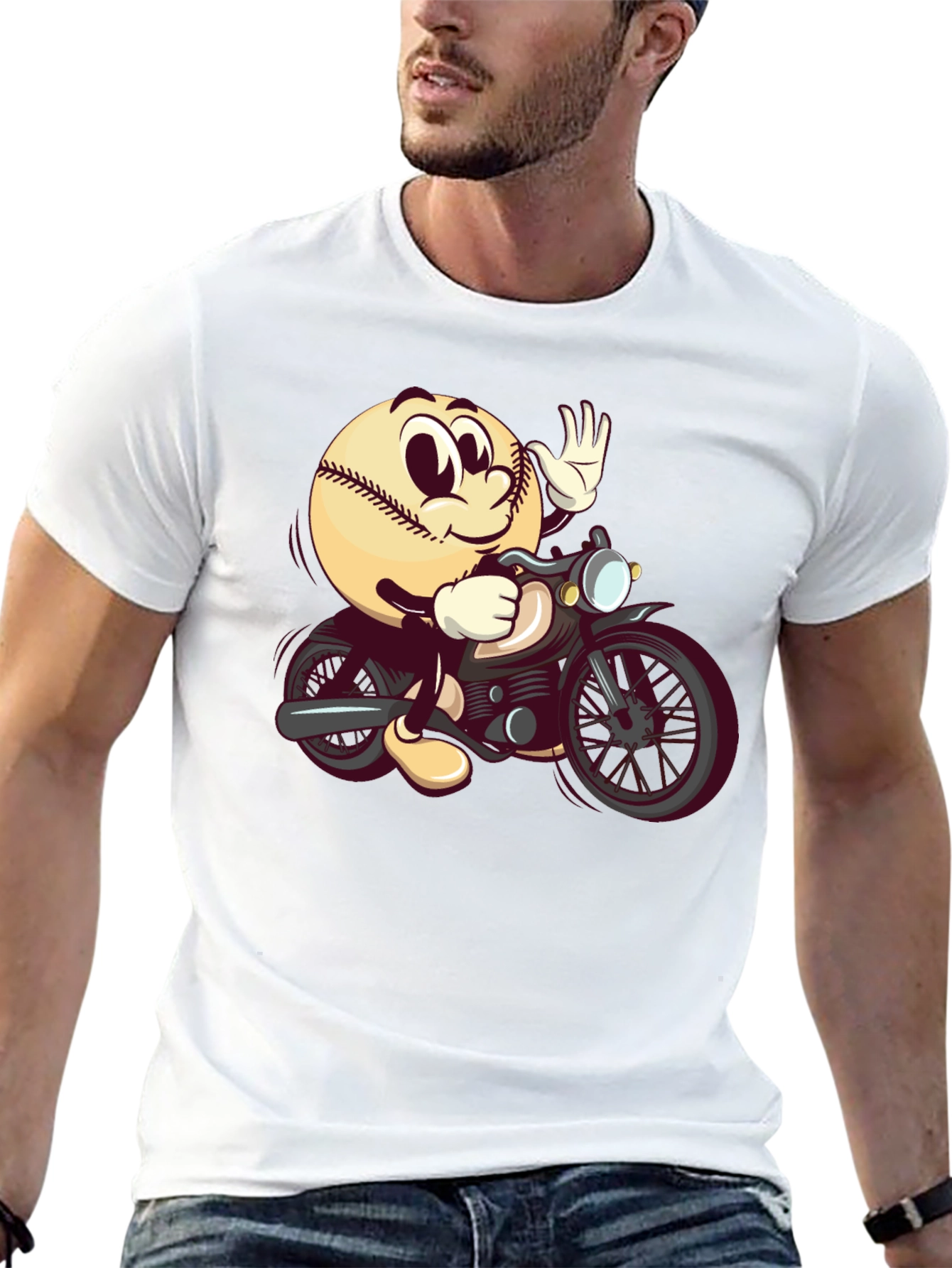 Baseball Rider Graphic Tee - Novelty Cartoon T-Shirt