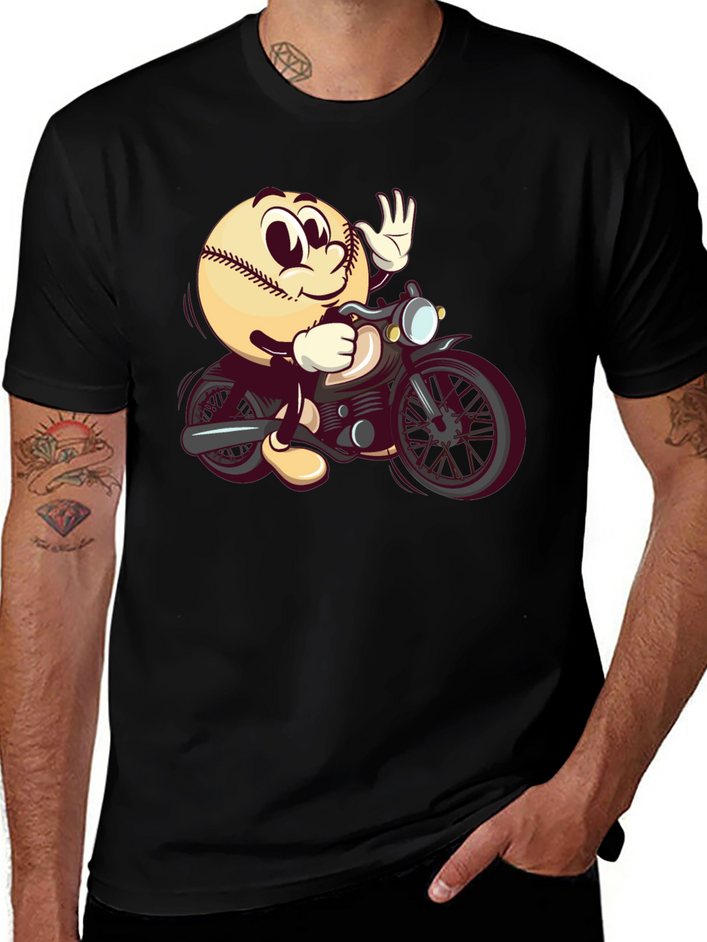Baseball Rider Graphic Tee - Novelty Cartoon T-Shirt