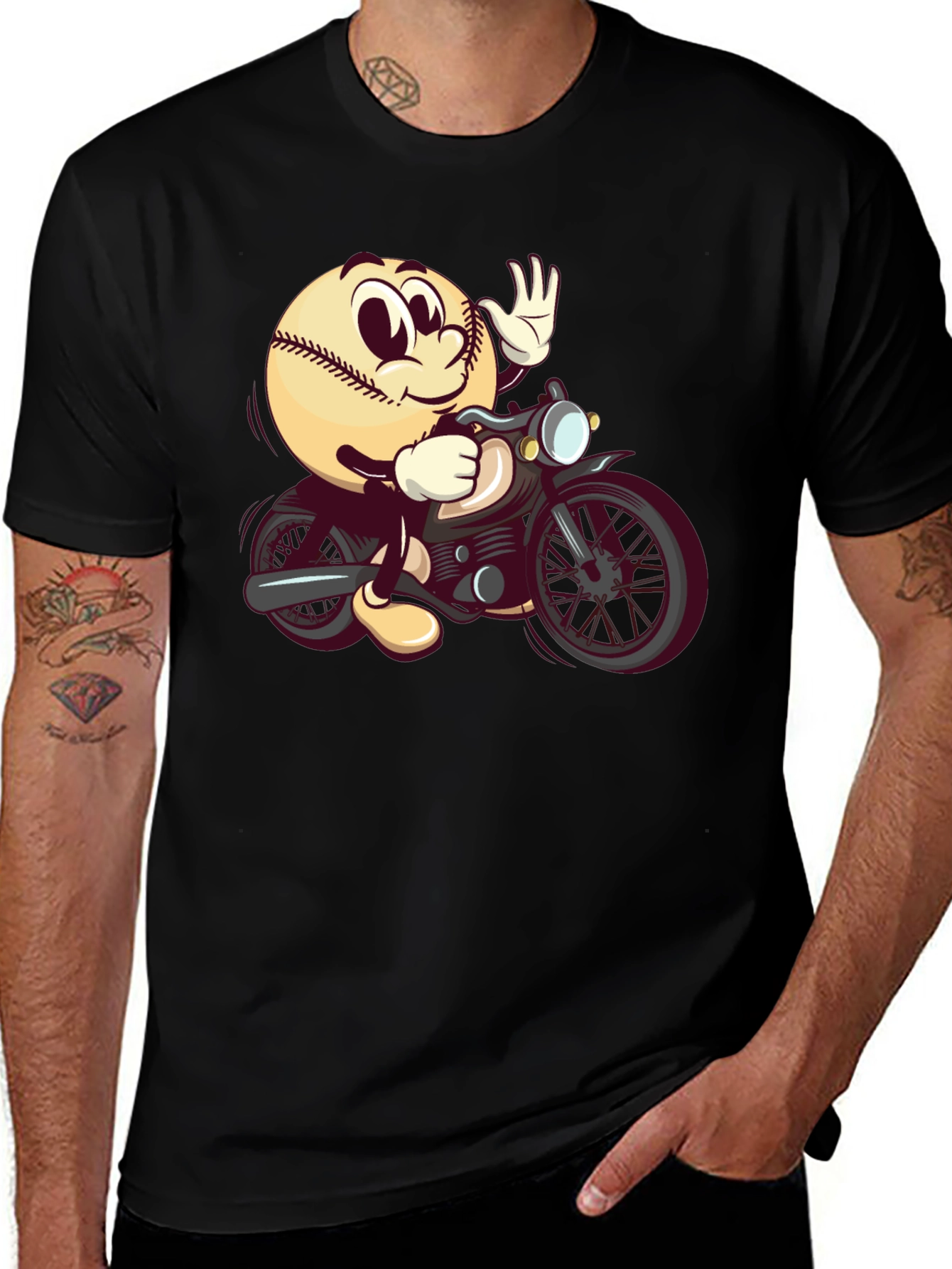 Baseball Rider Graphic Tee - Novelty Cartoon T-Shirt