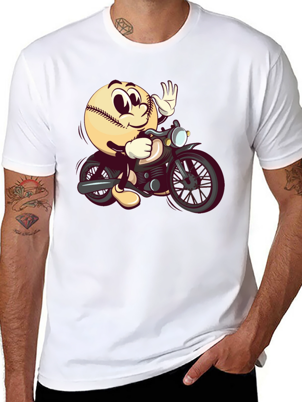 Baseball Rider Graphic Tee - Novelty Cartoon T-Shirt