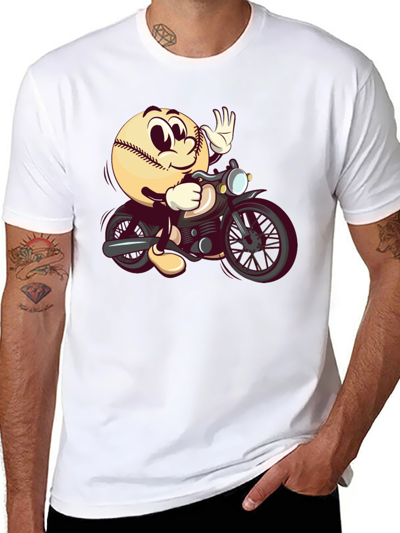 Baseball Rider Graphic Tee - Novelty Cartoon T-Shirt