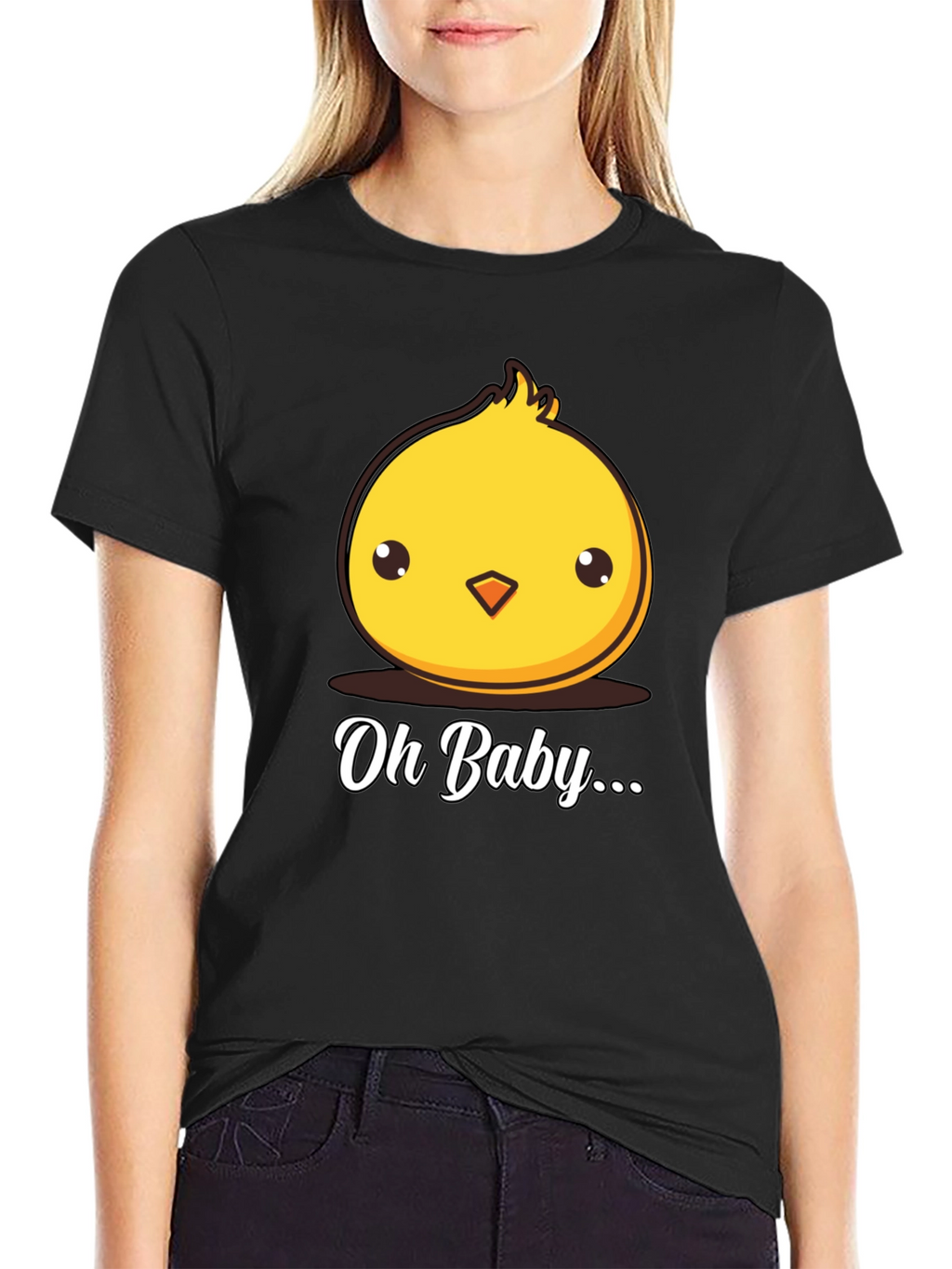 Cute Chick Oh Baby Graphic Black T-Shirt