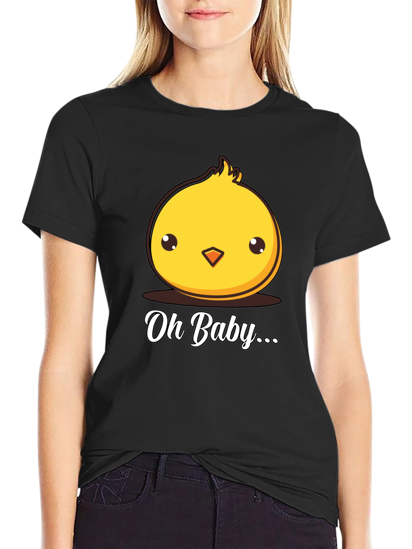 Cute Chick Oh Baby Graphic Black T-Shirt