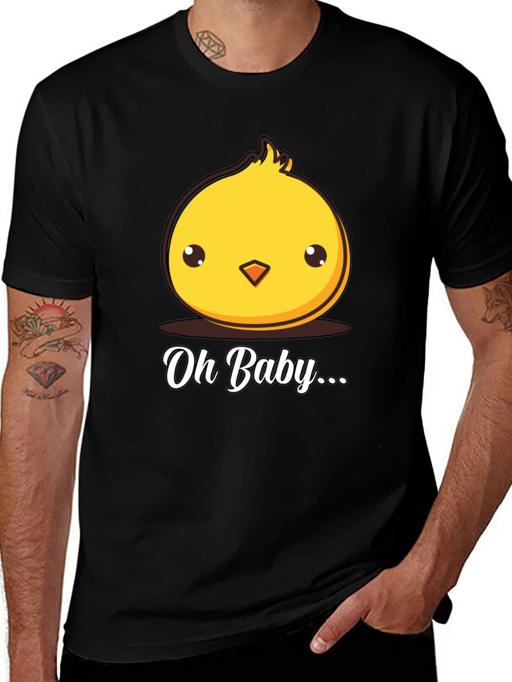 Cute Chick Oh Baby Graphic Black T-Shirt