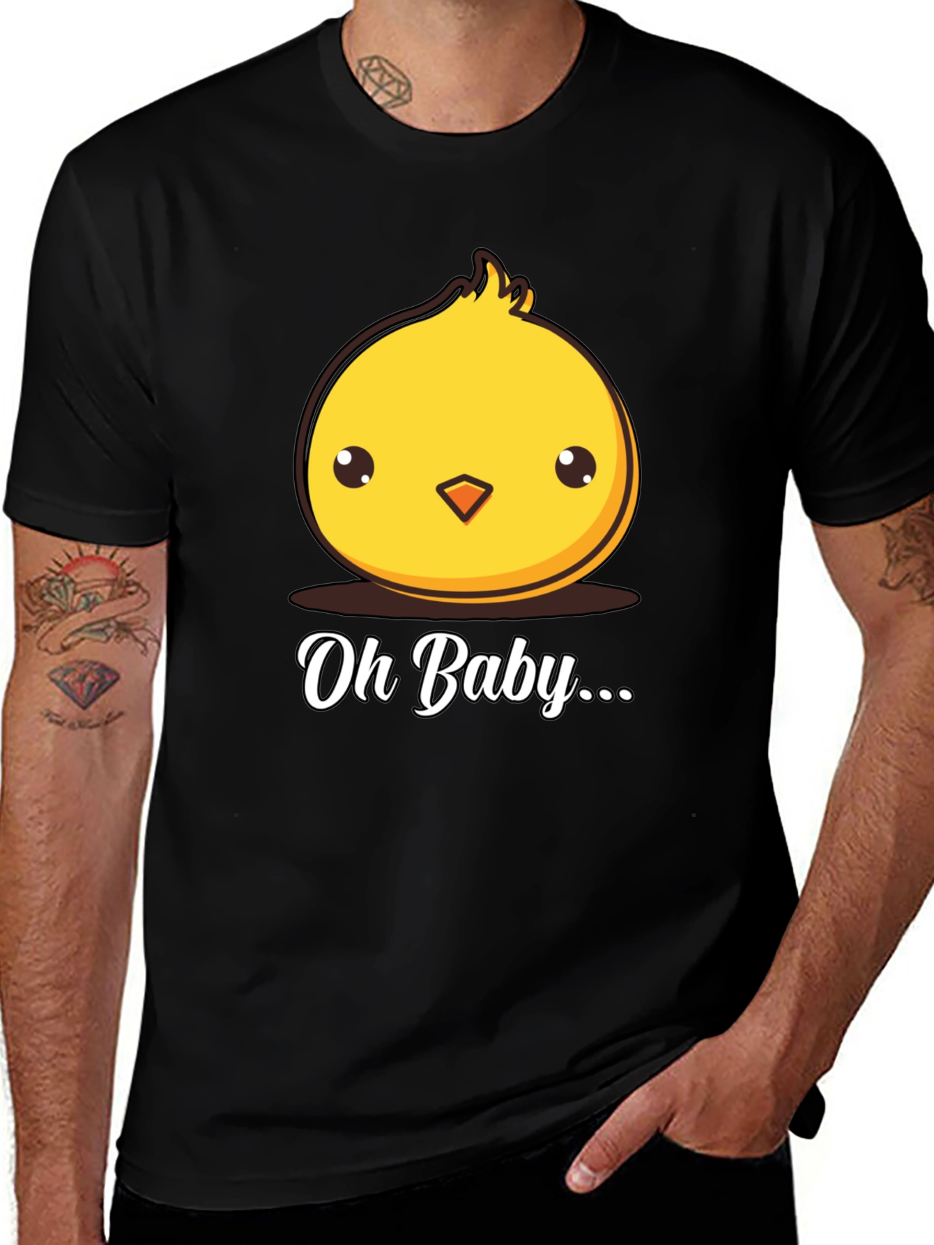 Cute Chick Oh Baby Graphic Black T-Shirt