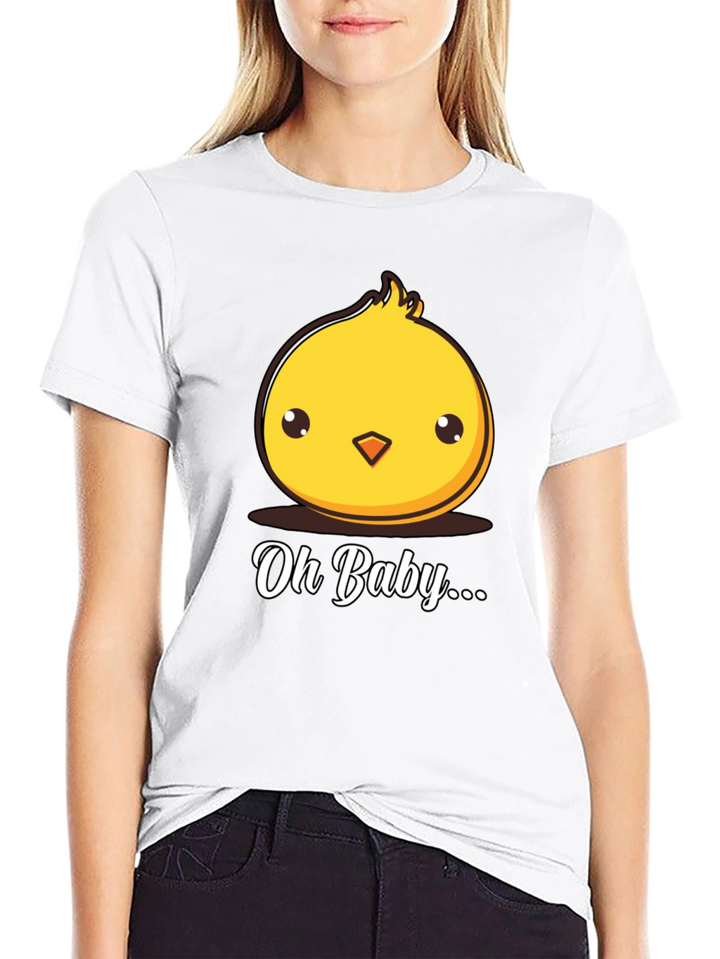 Cute Chick Oh Baby Graphic Black T-Shirt