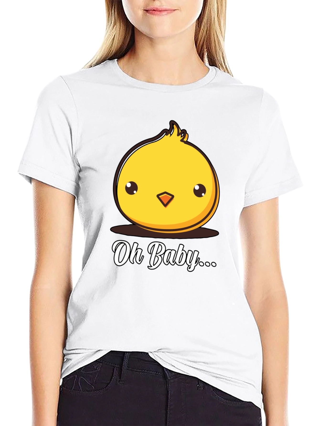 Cute Chick Oh Baby Graphic Black T-Shirt