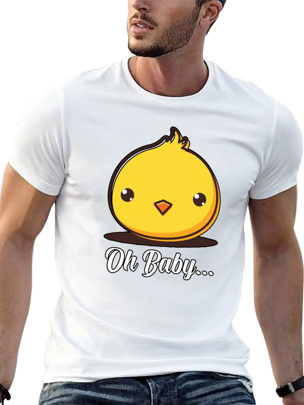 Cute Chick Oh Baby Graphic Black T-Shirt
