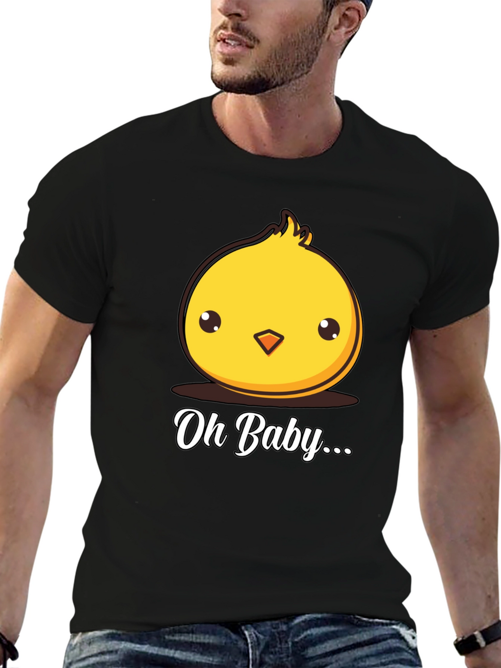 Cute Chick Oh Baby Graphic Black T-Shirt
