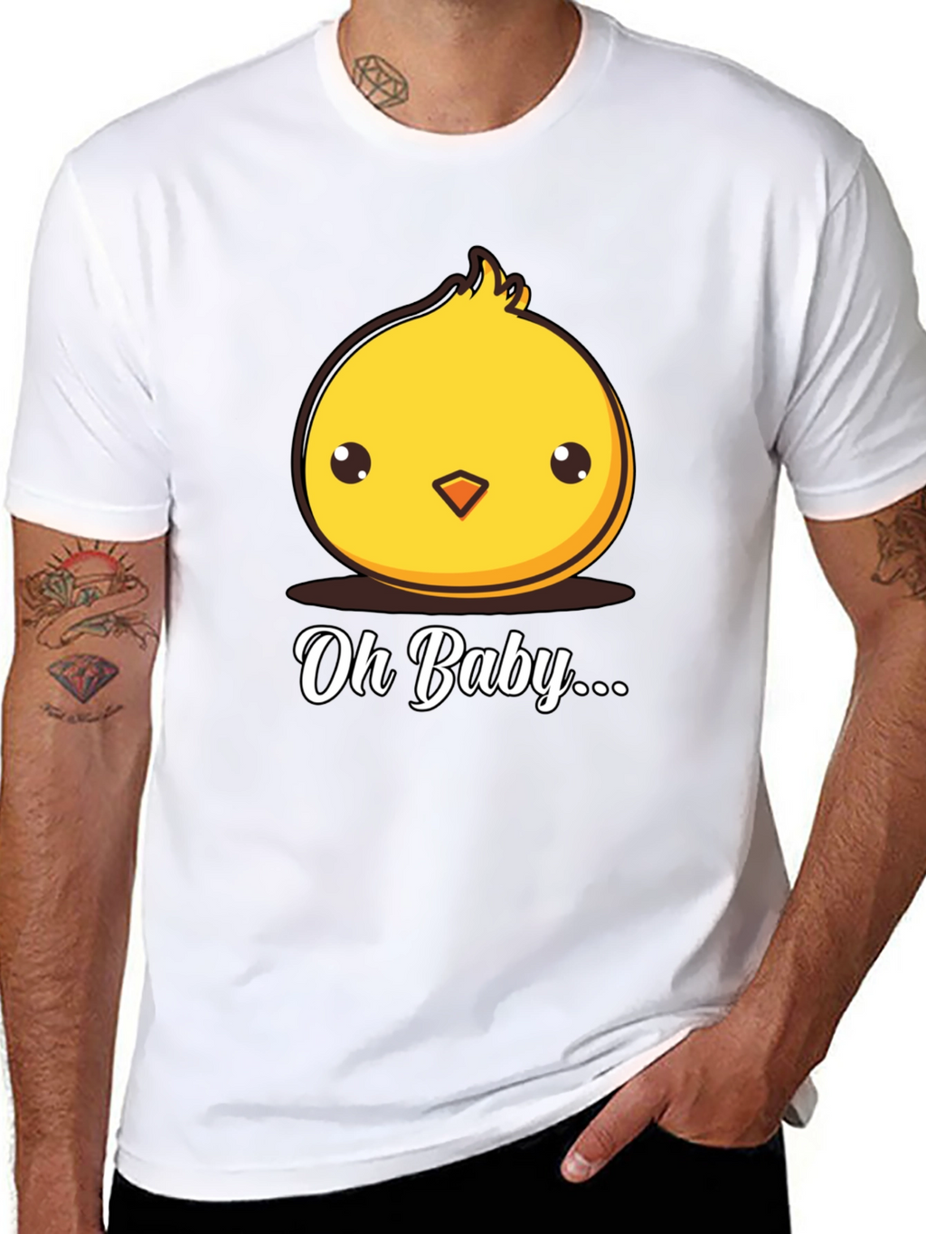 Cute Chick Oh Baby Graphic Black T-Shirt