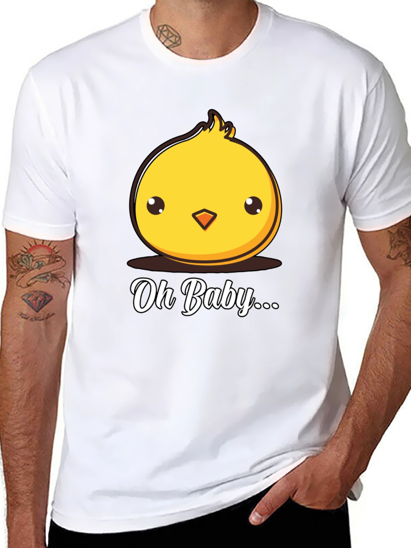 Cute Chick Oh Baby Graphic Black T-Shirt
