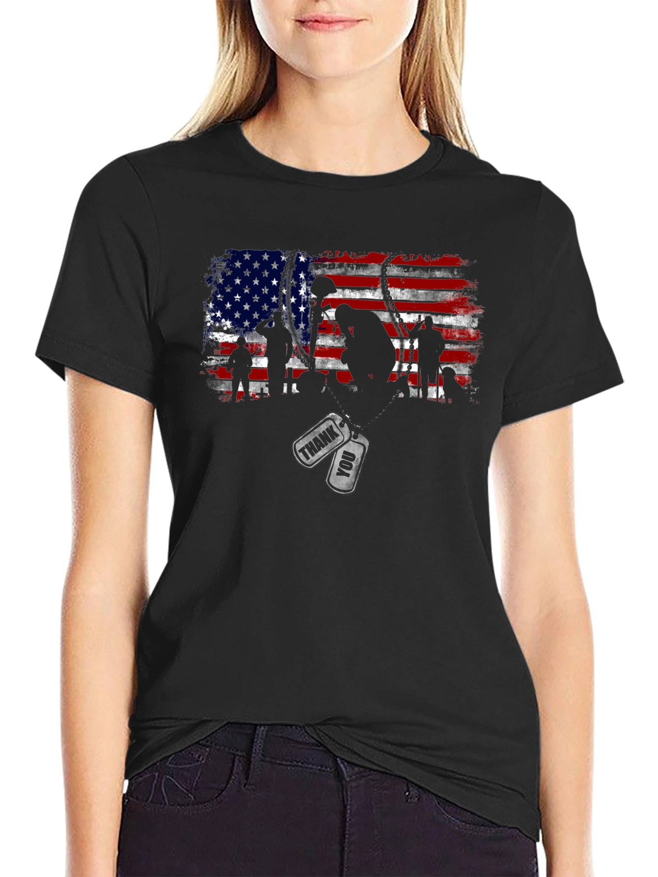 Patriotic US Flag Veteran Thank You T-Shirt