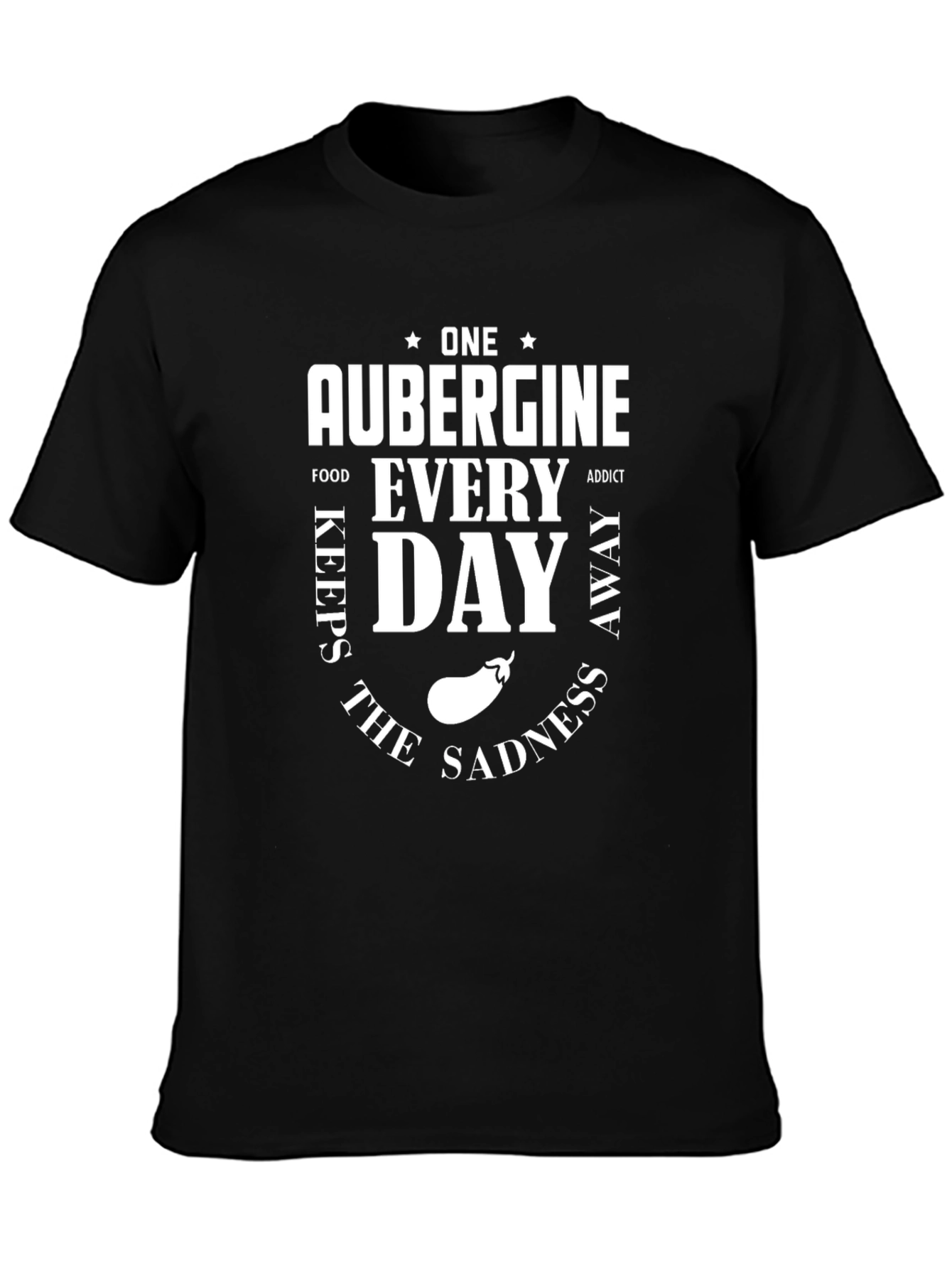 Aubergine Foodie T-Shirt: One a Day Keeps Sadness Away