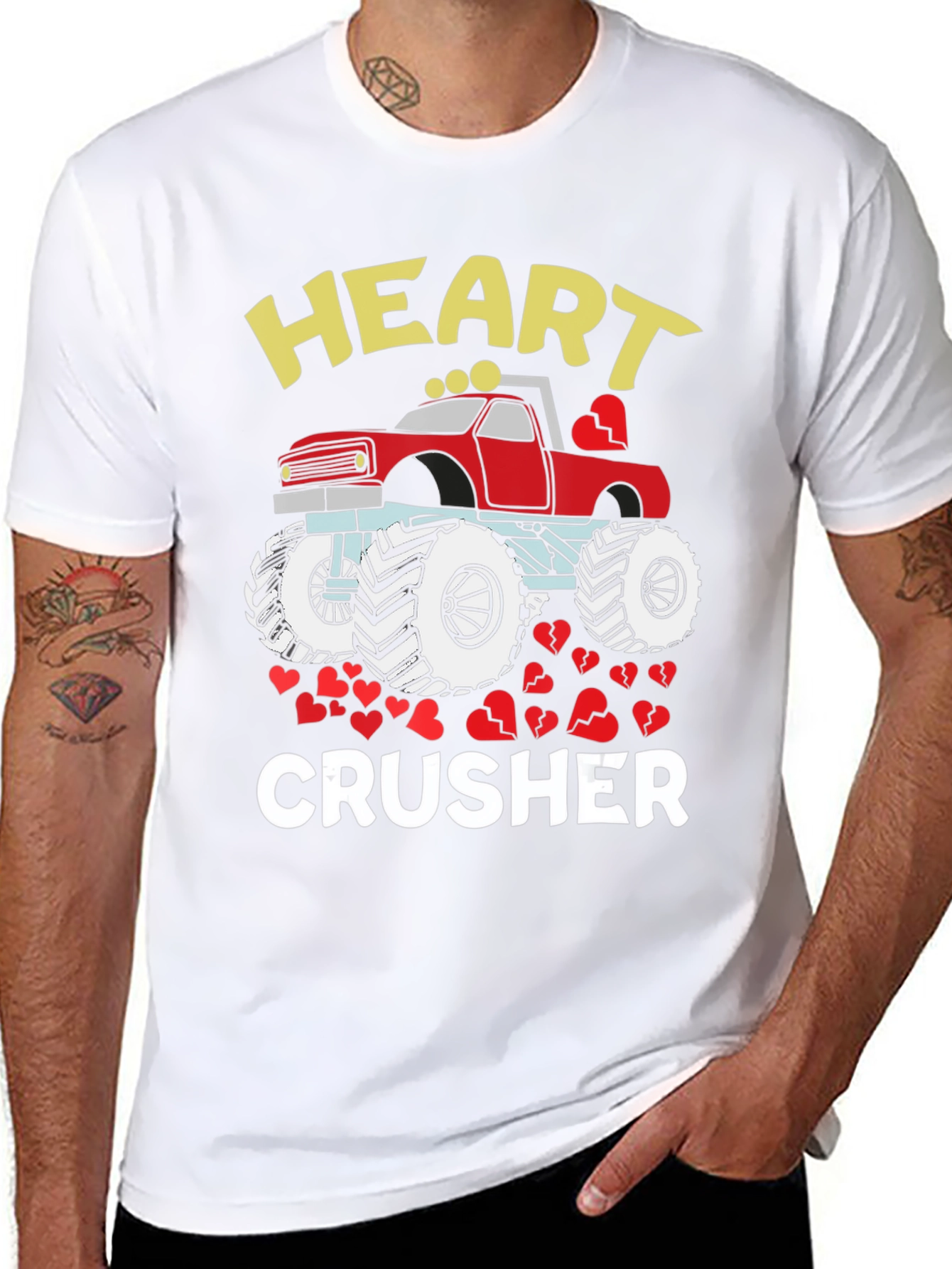 Heart Crusher Monster Truck Valentines Day T-Shirt