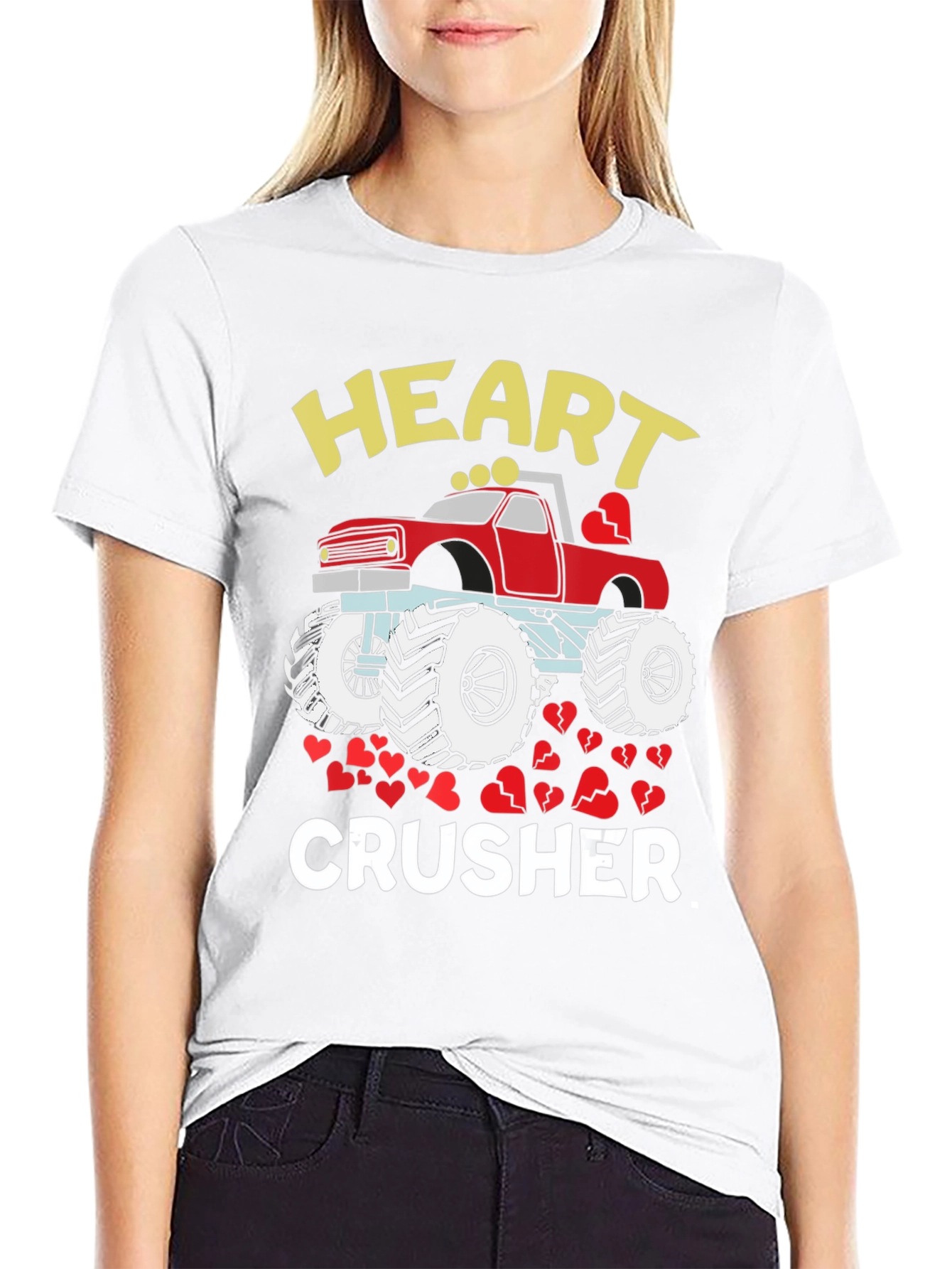 Heart Crusher Monster Truck Valentines Day T-Shirt