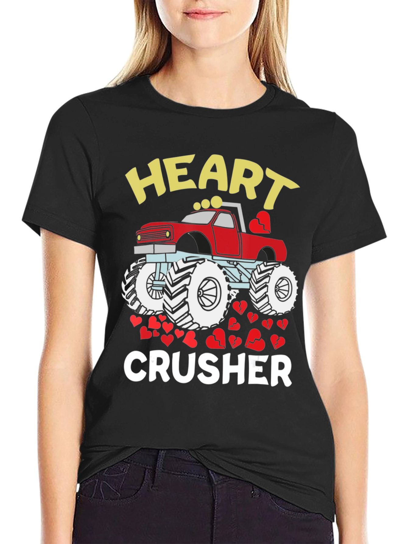Heart Crusher Monster Truck Valentines Day T-Shirt