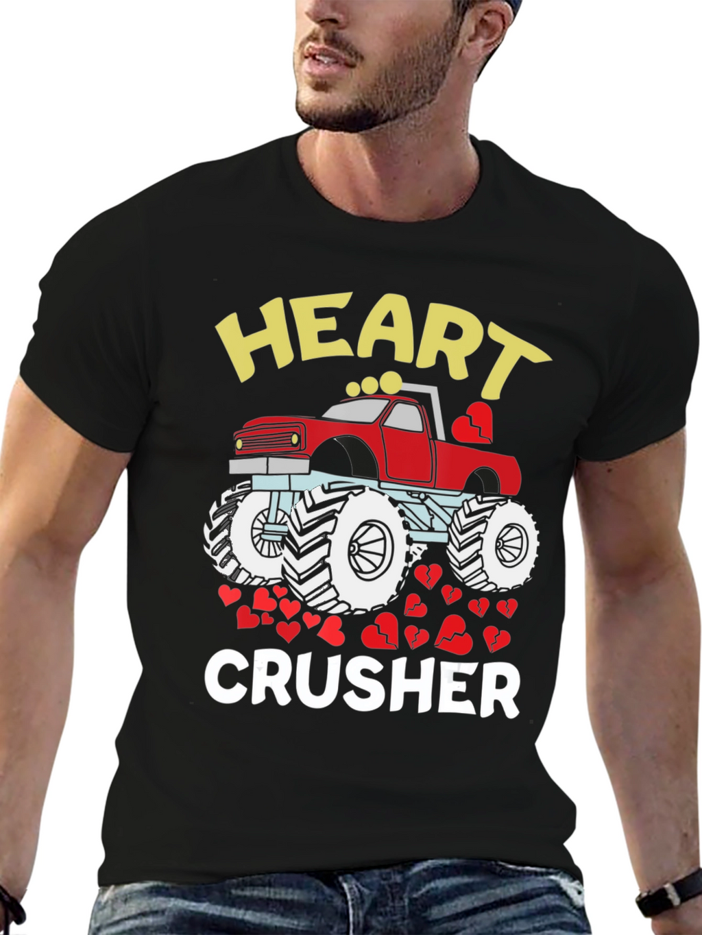 Heart Crusher Monster Truck Valentines Day T-Shirt