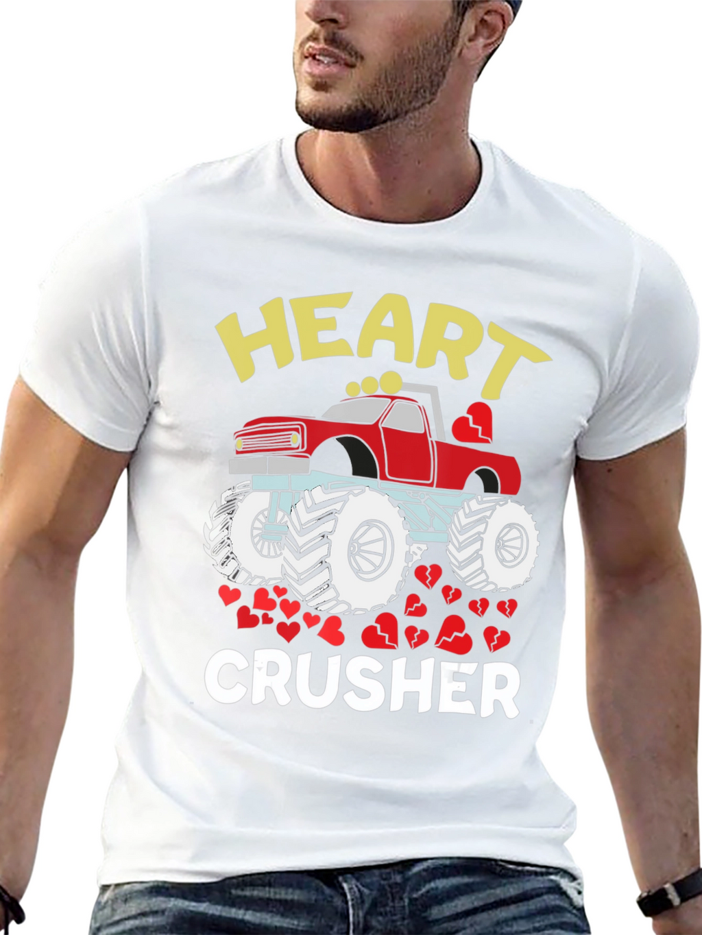 Heart Crusher Monster Truck Valentines Day T-Shirt